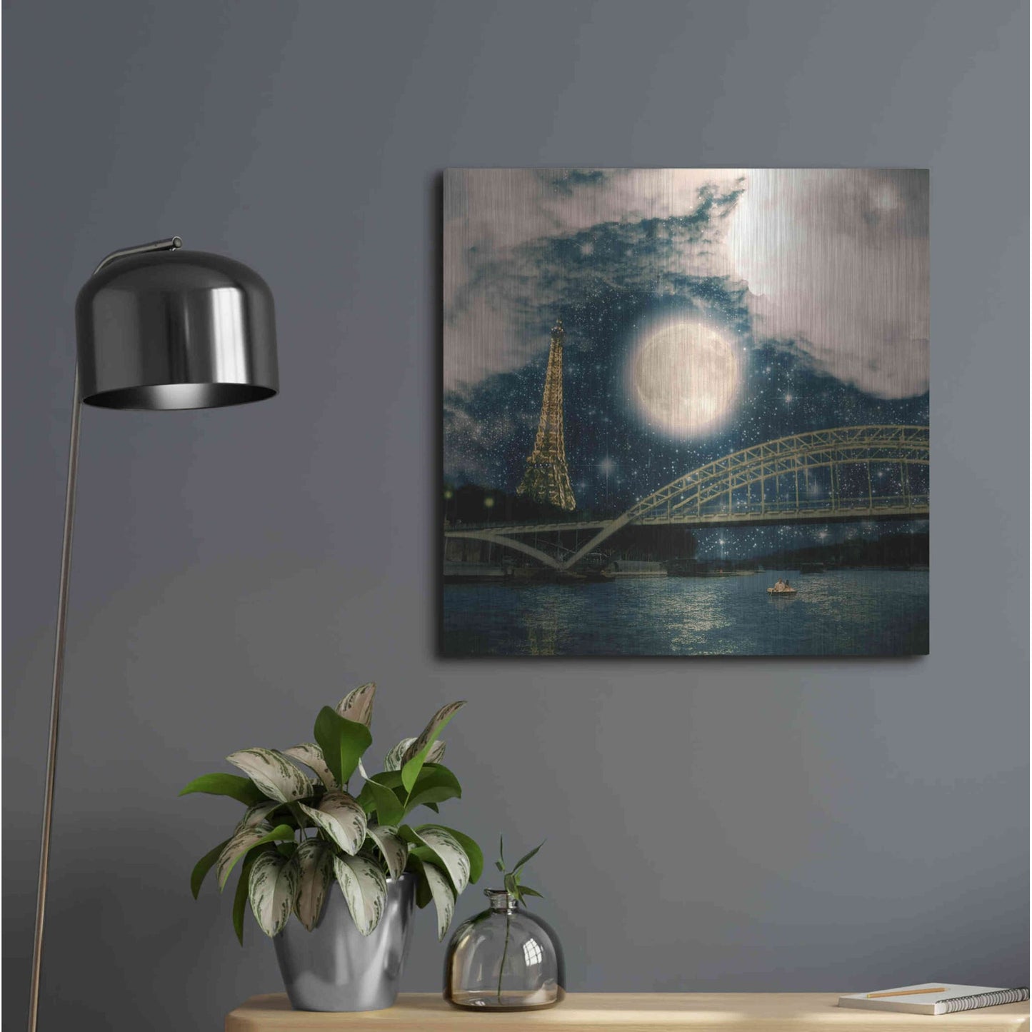 Luxe Metal Art 'One Starry Night in Paris' by Paula Belle Flores, Metal Wall Art,24x24