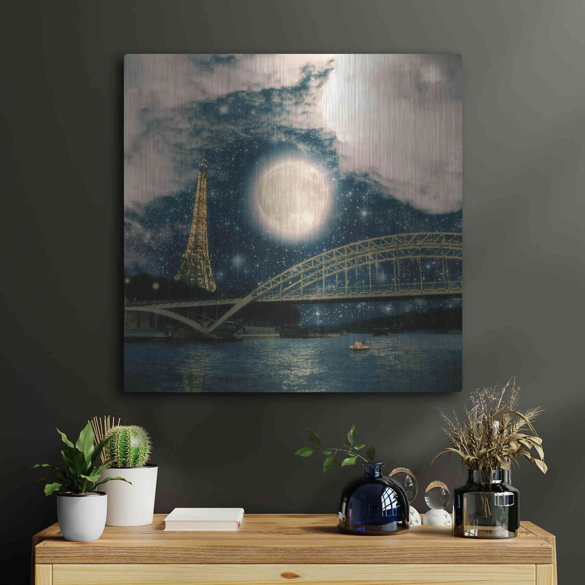 Luxe Metal Art 'One Starry Night in Paris' by Paula Belle Flores, Metal Wall Art,24x24