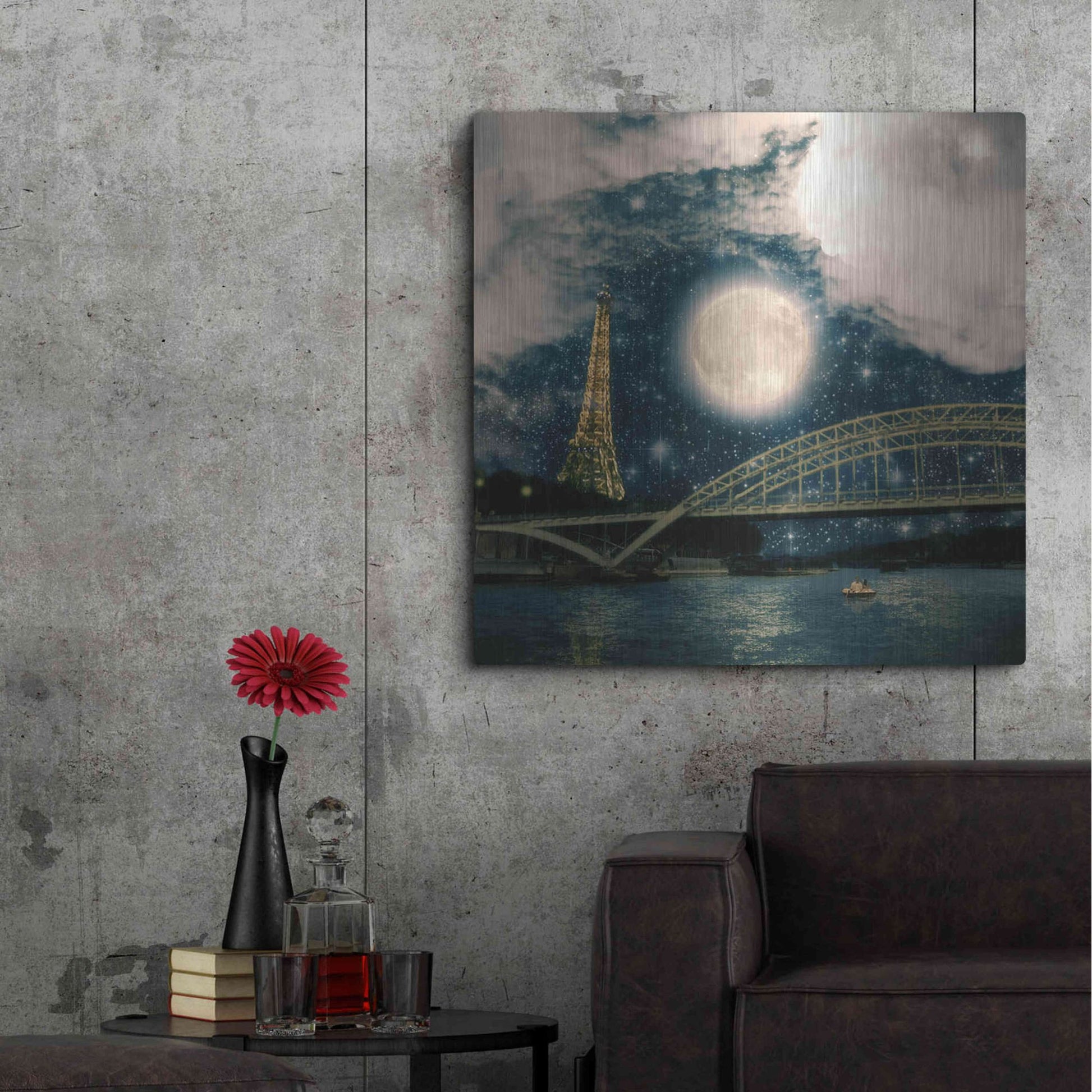 Luxe Metal Art 'One Starry Night in Paris' by Paula Belle Flores, Metal Wall Art,36x36