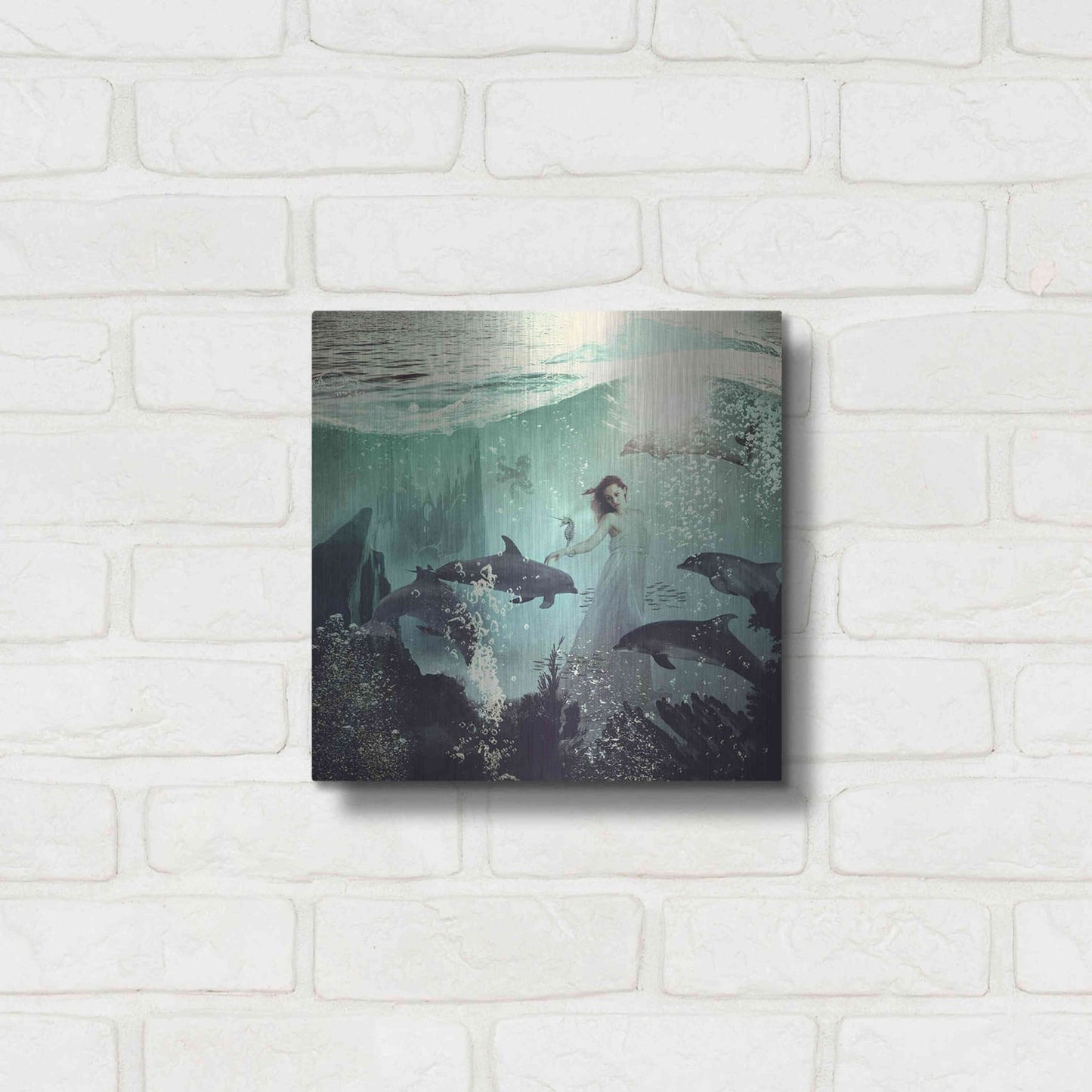 Luxe Metal Art 'The Sea Unicorn Lady' by Paula Belle Flores, Metal Wall Art,12x12
