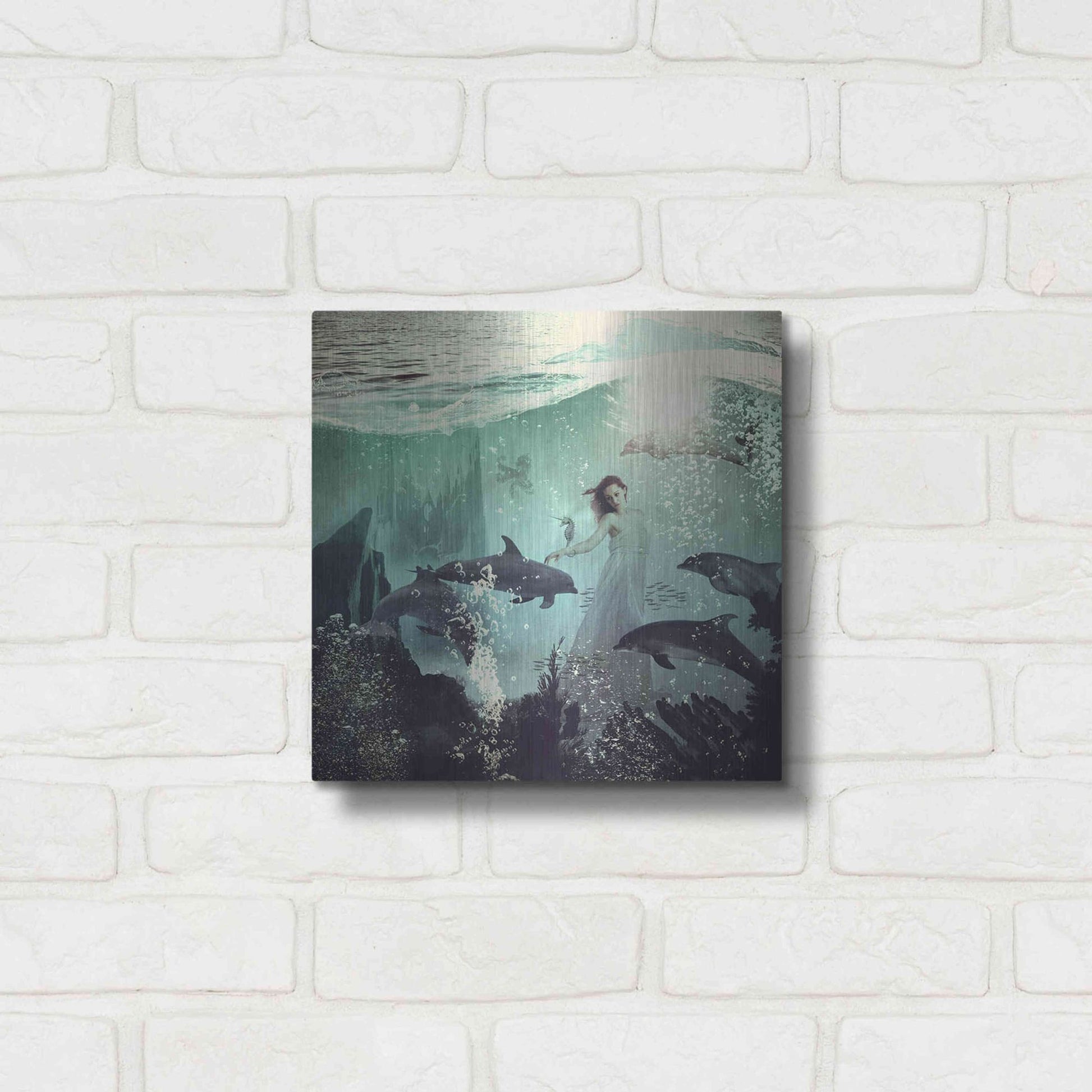 Luxe Metal Art 'The Sea Unicorn Lady' by Paula Belle Flores, Metal Wall Art,12x12