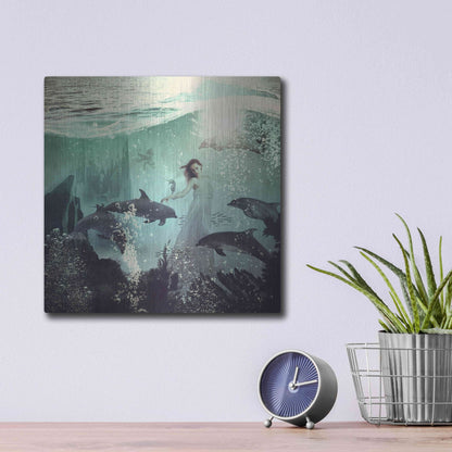 Luxe Metal Art 'The Sea Unicorn Lady' by Paula Belle Flores, Metal Wall Art,12x12