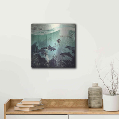 Luxe Metal Art 'The Sea Unicorn Lady' by Paula Belle Flores, Metal Wall Art,12x12