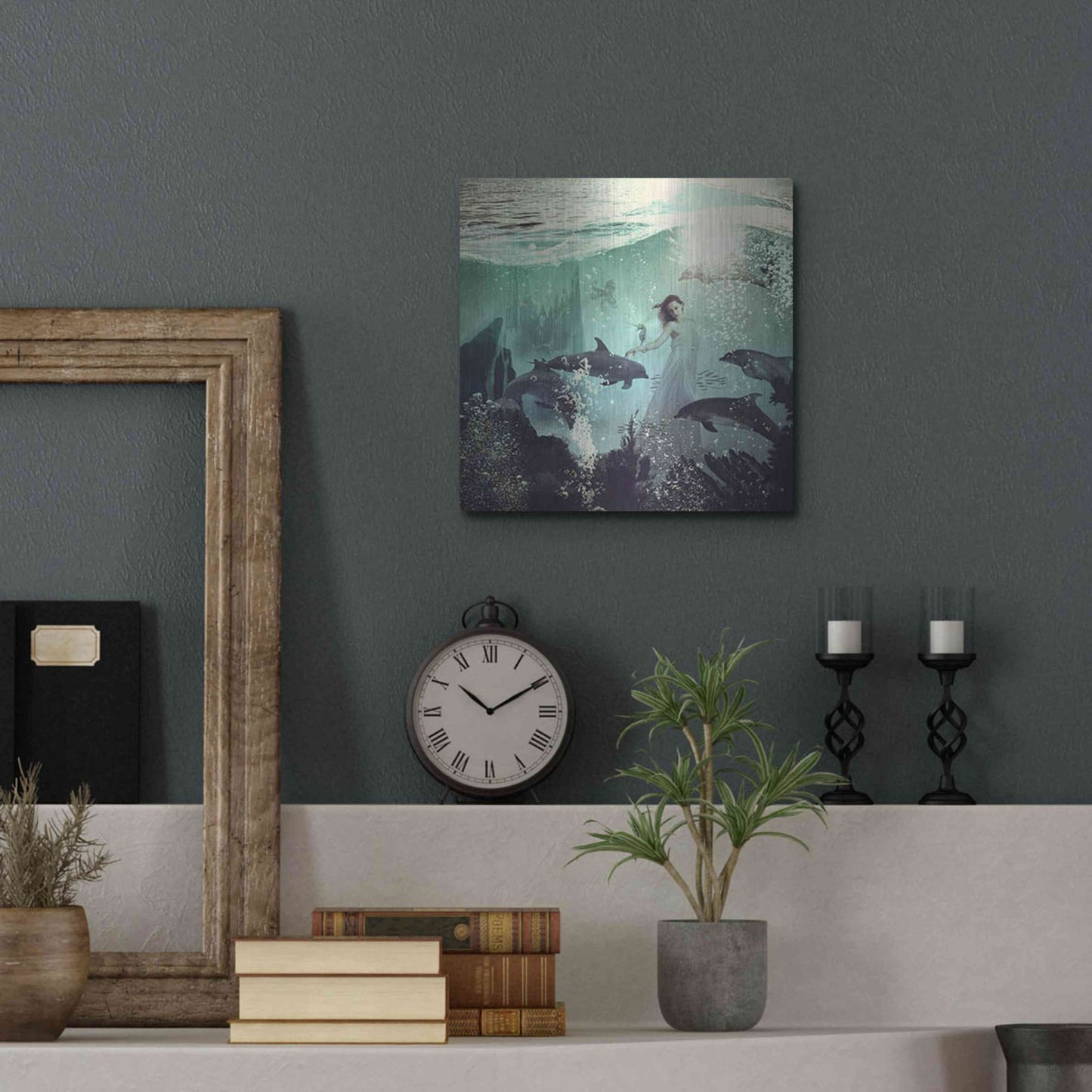 Luxe Metal Art 'The Sea Unicorn Lady' by Paula Belle Flores, Metal Wall Art,12x12