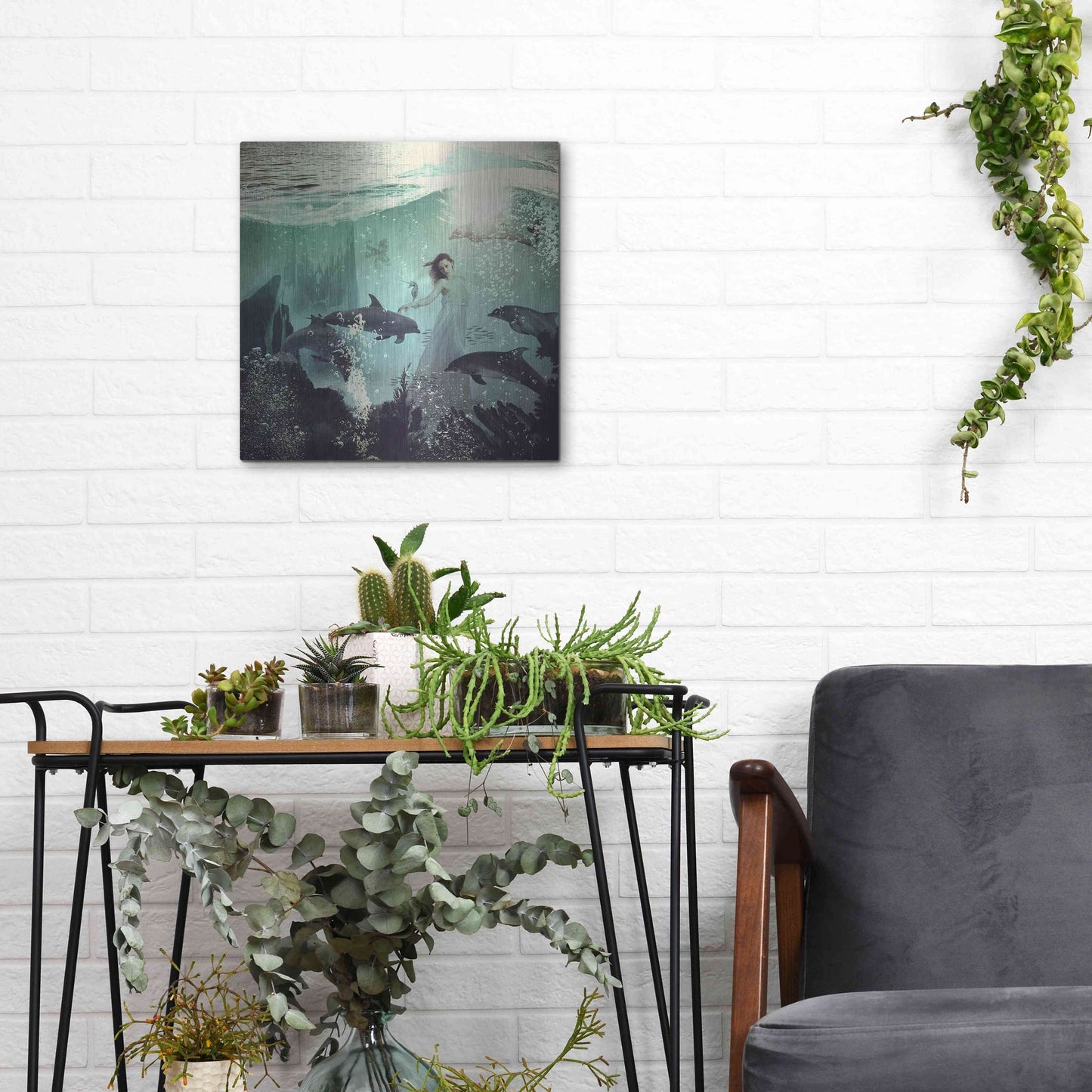 Luxe Metal Art 'The Sea Unicorn Lady' by Paula Belle Flores, Metal Wall Art,12x12