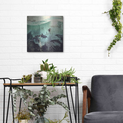 Luxe Metal Art 'The Sea Unicorn Lady' by Paula Belle Flores, Metal Wall Art,12x12