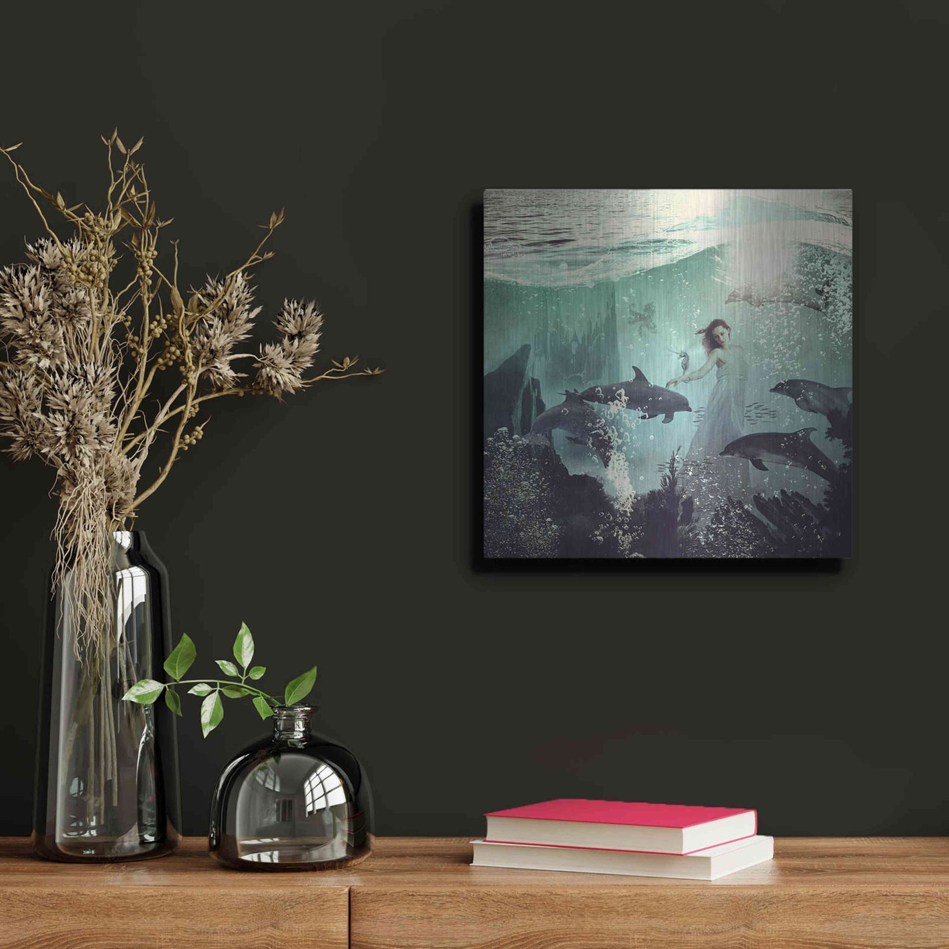 Luxe Metal Art 'The Sea Unicorn Lady' by Paula Belle Flores, Metal Wall Art,12x12