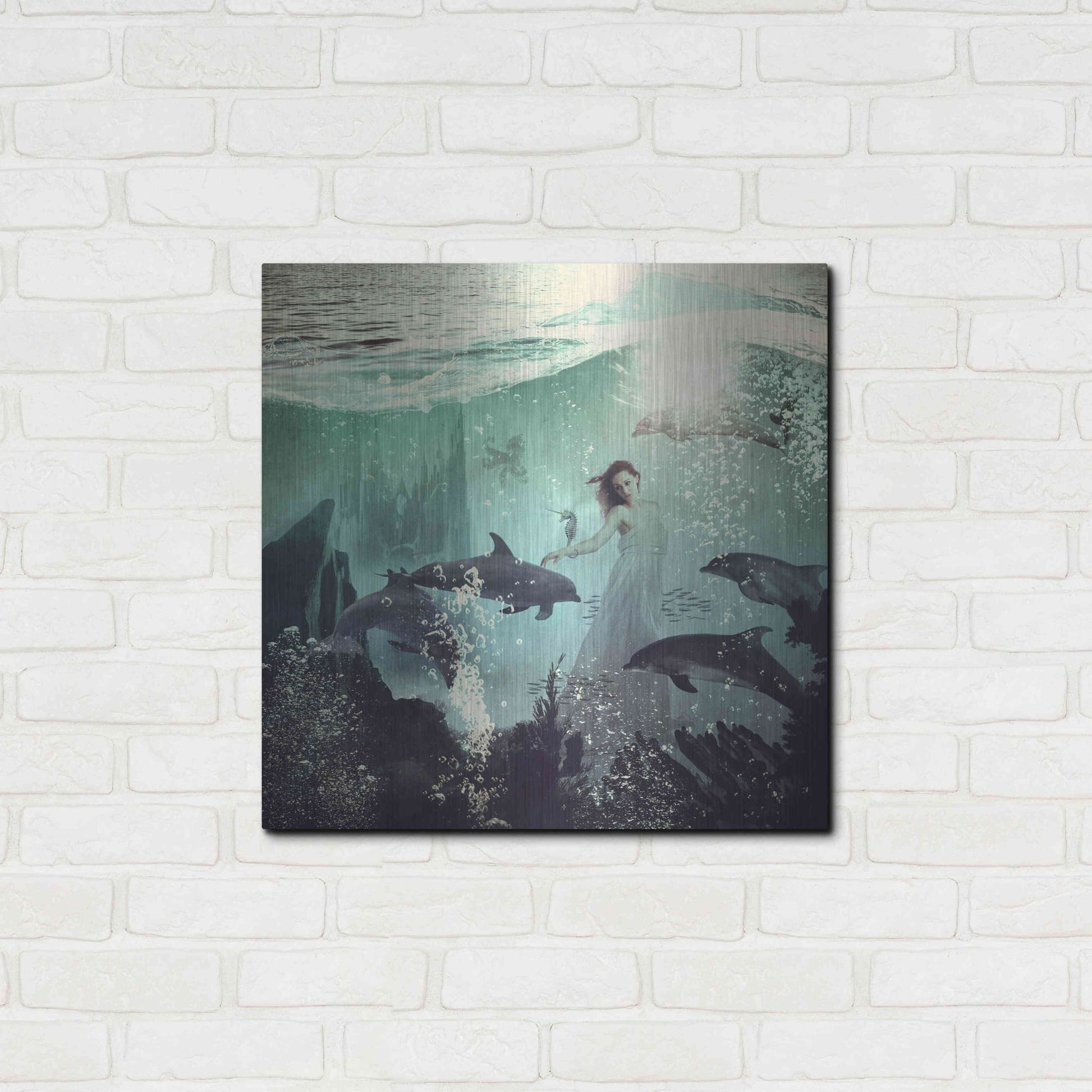 Luxe Metal Art 'The Sea Unicorn Lady' by Paula Belle Flores, Metal Wall Art,24x24