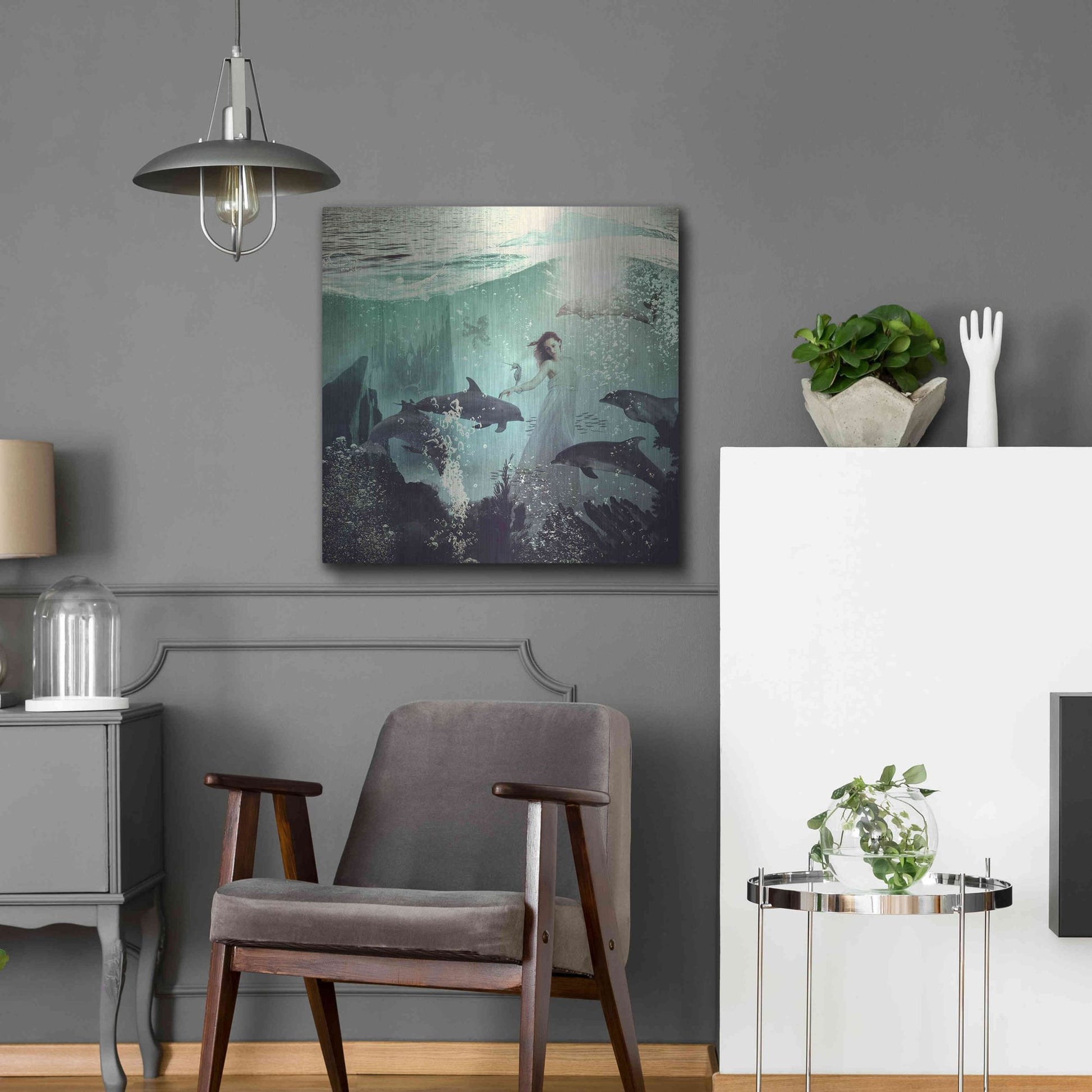 Luxe Metal Art 'The Sea Unicorn Lady' by Paula Belle Flores, Metal Wall Art,24x24