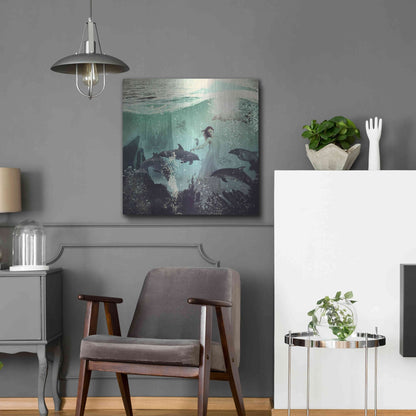 Luxe Metal Art 'The Sea Unicorn Lady' by Paula Belle Flores, Metal Wall Art,24x24