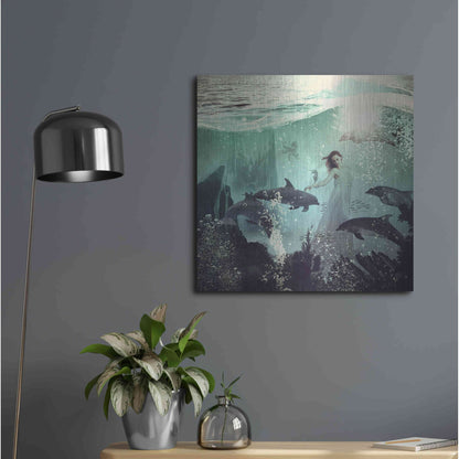 Luxe Metal Art 'The Sea Unicorn Lady' by Paula Belle Flores, Metal Wall Art,24x24