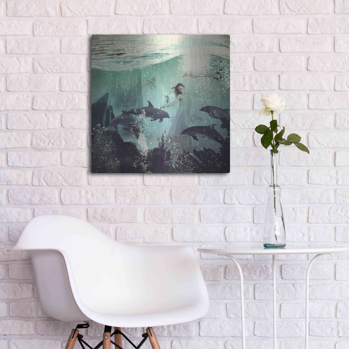 Luxe Metal Art 'The Sea Unicorn Lady' by Paula Belle Flores, Metal Wall Art,24x24