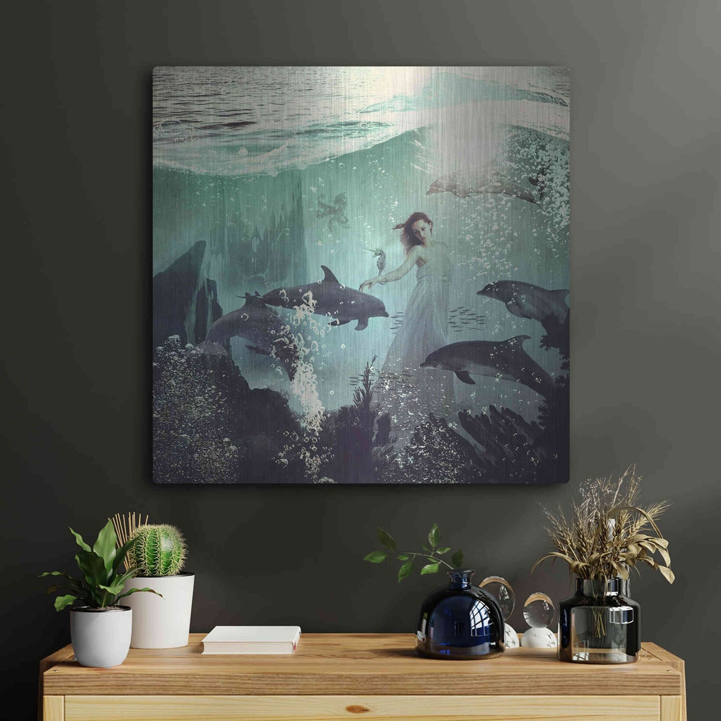 Luxe Metal Art 'The Sea Unicorn Lady' by Paula Belle Flores, Metal Wall Art,24x24