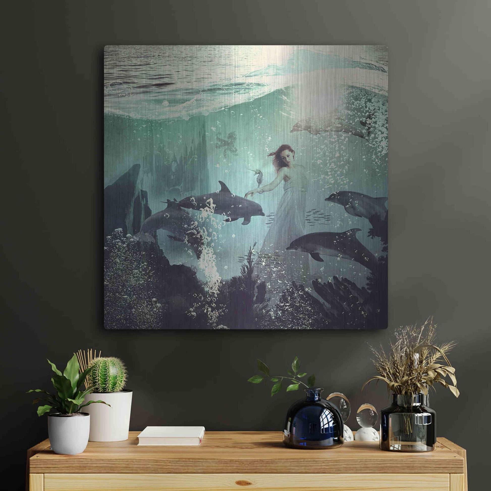 Luxe Metal Art 'The Sea Unicorn Lady' by Paula Belle Flores, Metal Wall Art,24x24