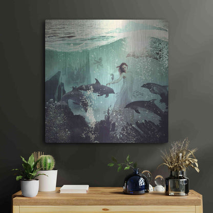 Luxe Metal Art 'The Sea Unicorn Lady' by Paula Belle Flores, Metal Wall Art,24x24