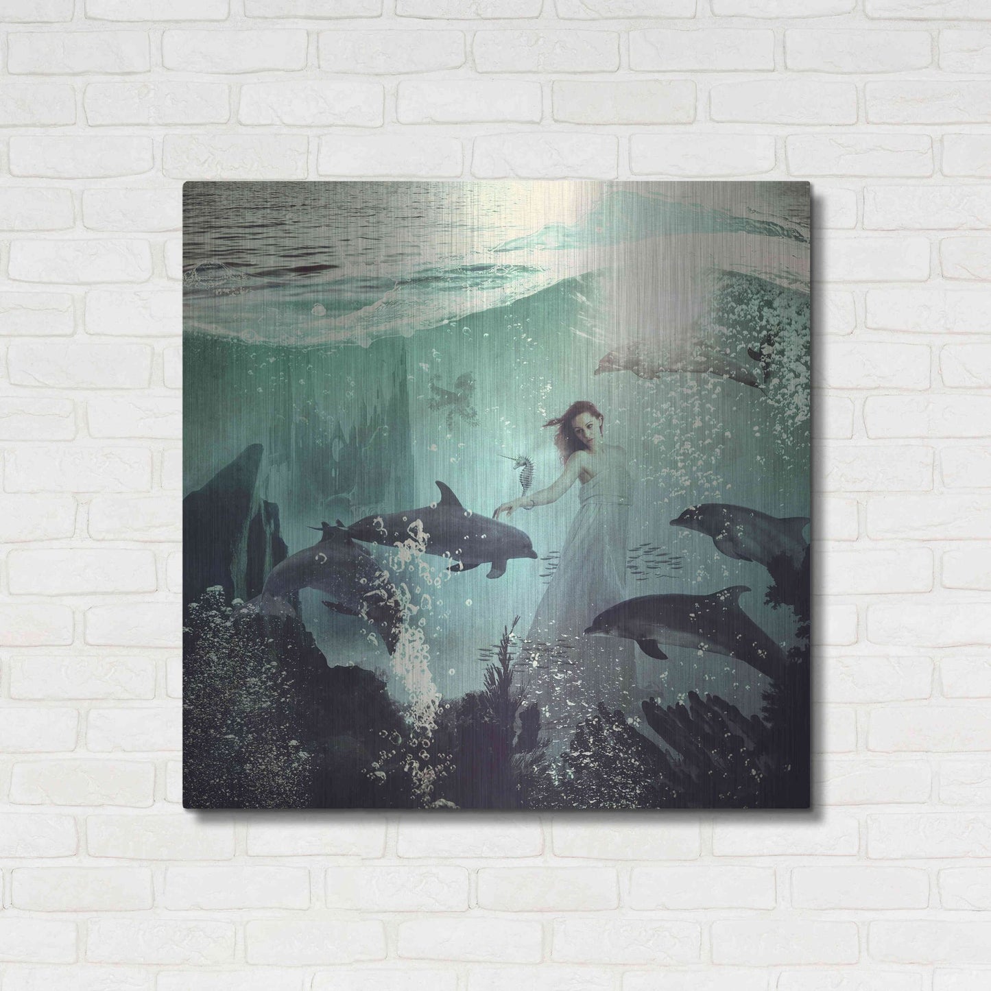 Luxe Metal Art 'The Sea Unicorn Lady' by Paula Belle Flores, Metal Wall Art,36x36