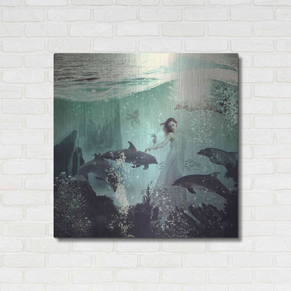 Luxe Metal Art 'The Sea Unicorn Lady' by Paula Belle Flores, Metal Wall Art,36x36