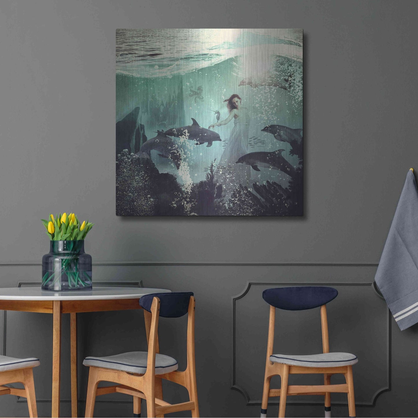Luxe Metal Art 'The Sea Unicorn Lady' by Paula Belle Flores, Metal Wall Art,36x36