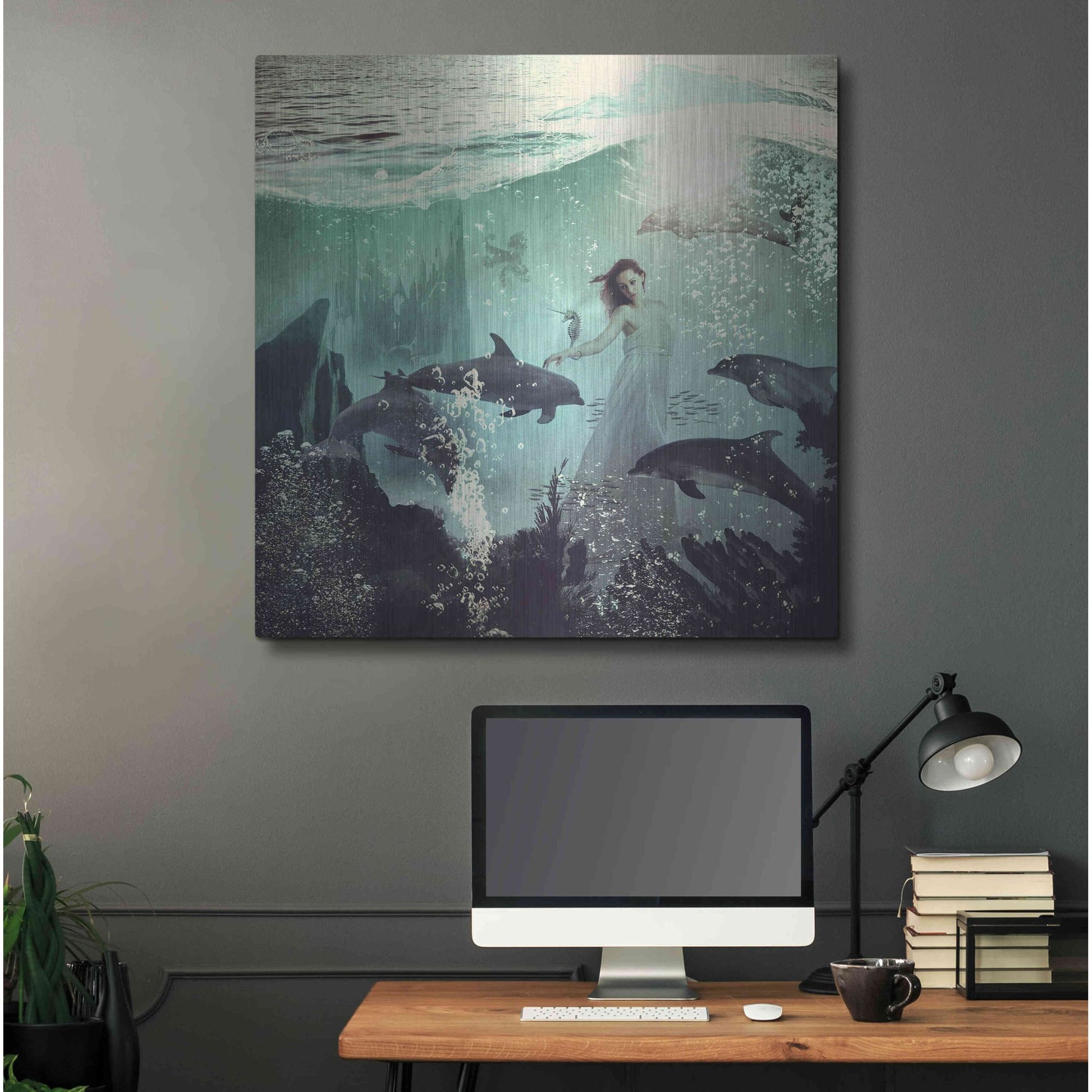 Luxe Metal Art 'The Sea Unicorn Lady' by Paula Belle Flores, Metal Wall Art,36x36