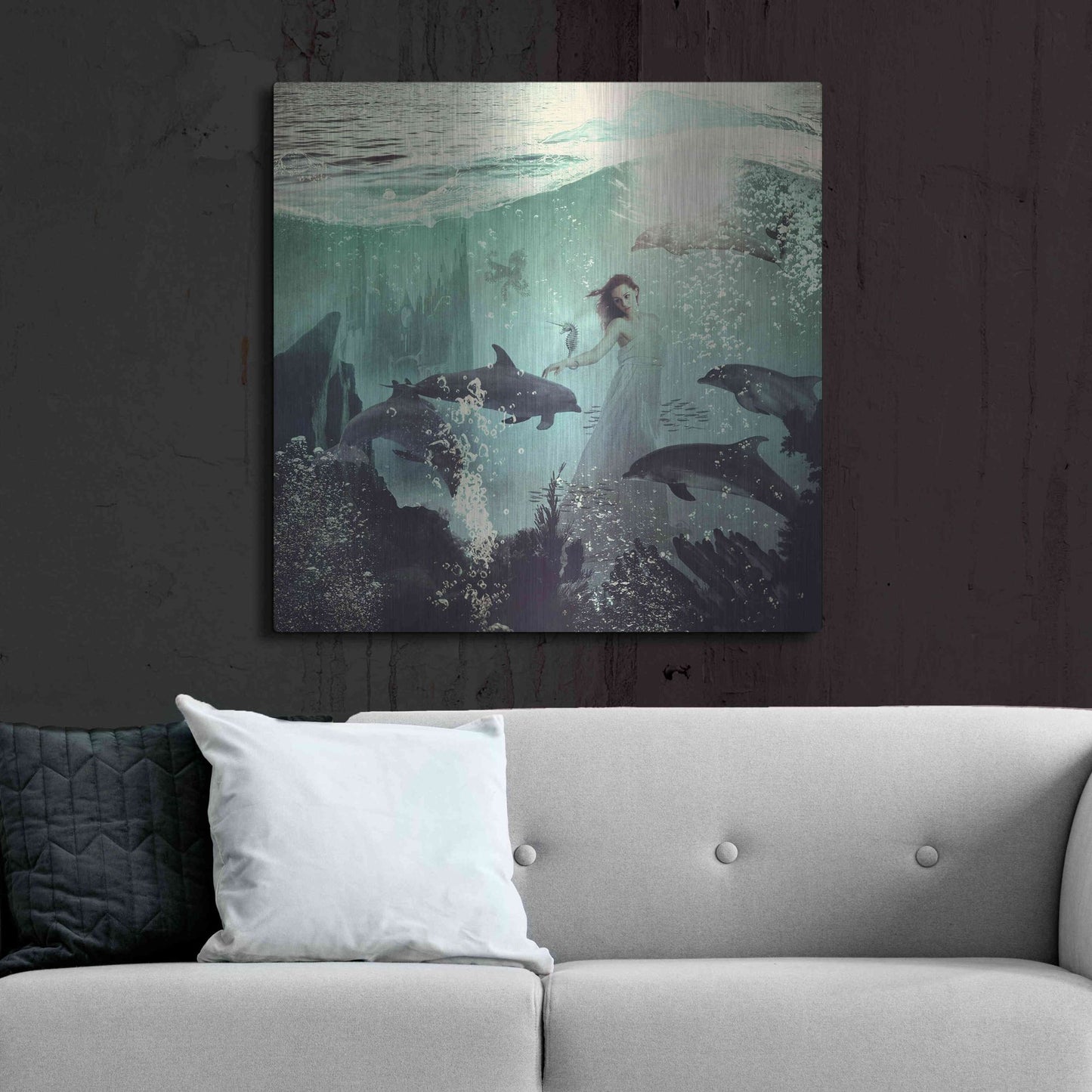 Luxe Metal Art 'The Sea Unicorn Lady' by Paula Belle Flores, Metal Wall Art,36x36
