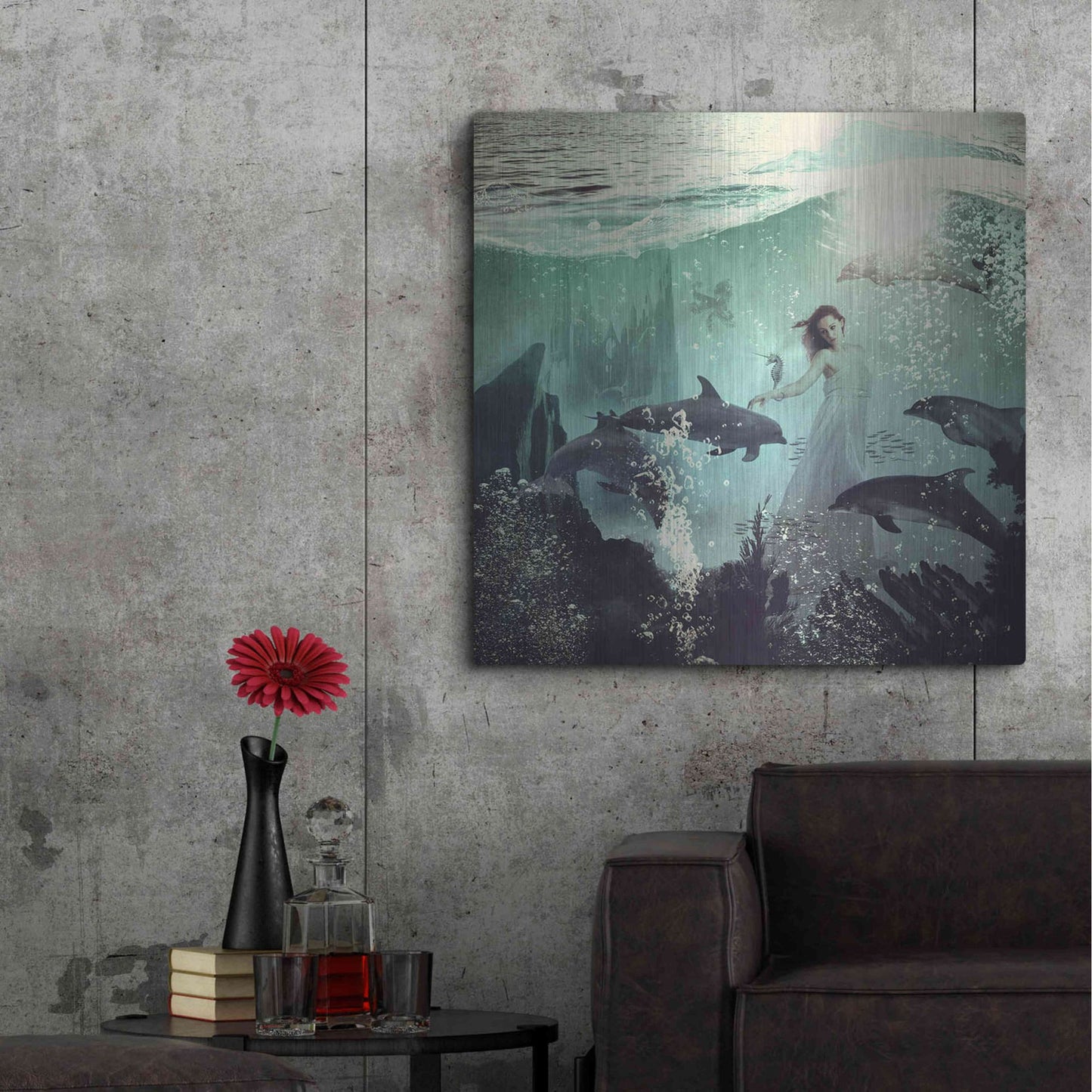 Luxe Metal Art 'The Sea Unicorn Lady' by Paula Belle Flores, Metal Wall Art,36x36