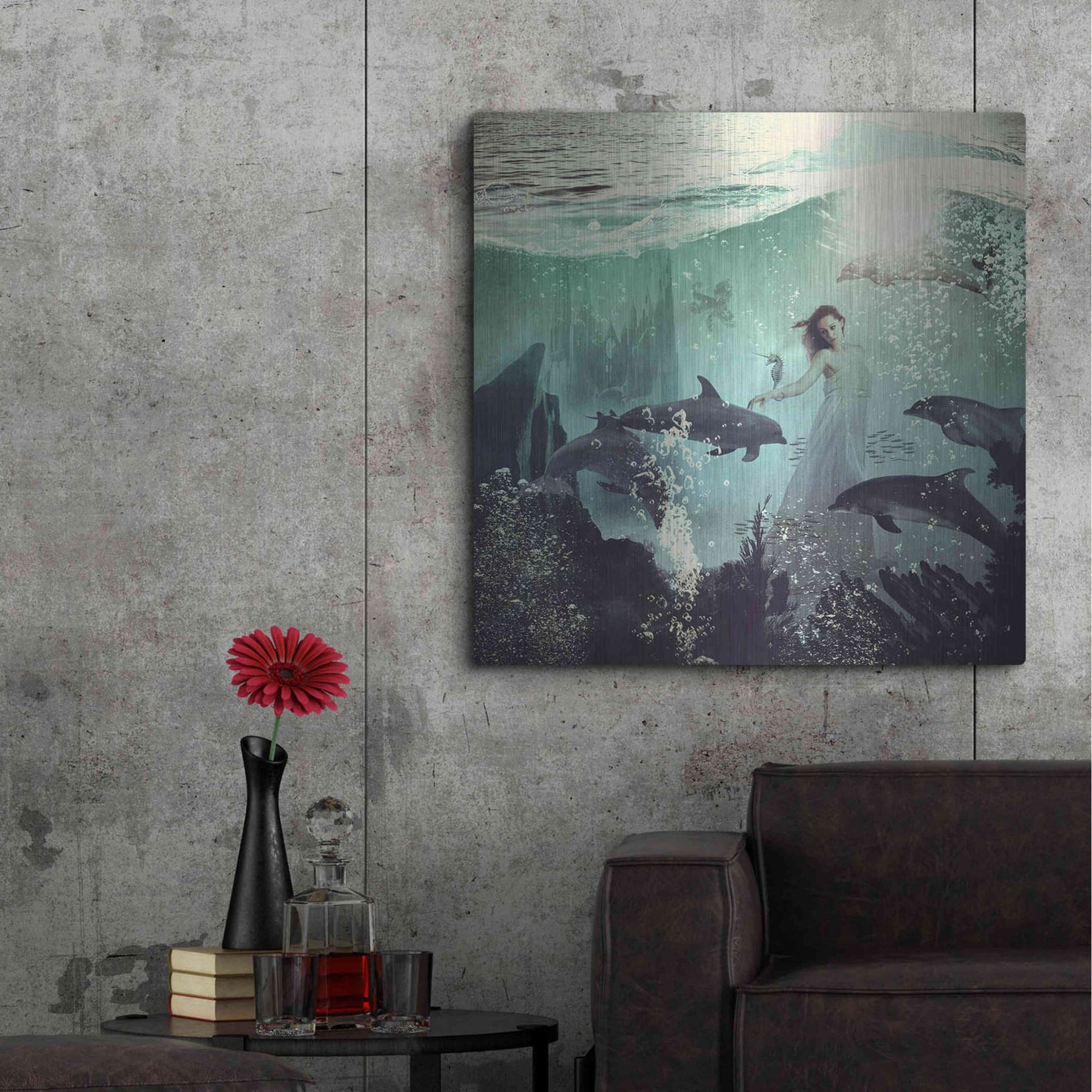 Luxe Metal Art 'The Sea Unicorn Lady' by Paula Belle Flores, Metal Wall Art,36x36