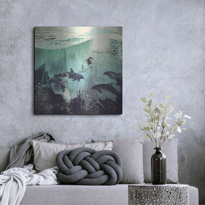 Luxe Metal Art 'The Sea Unicorn Lady' by Paula Belle Flores, Metal Wall Art,36x36
