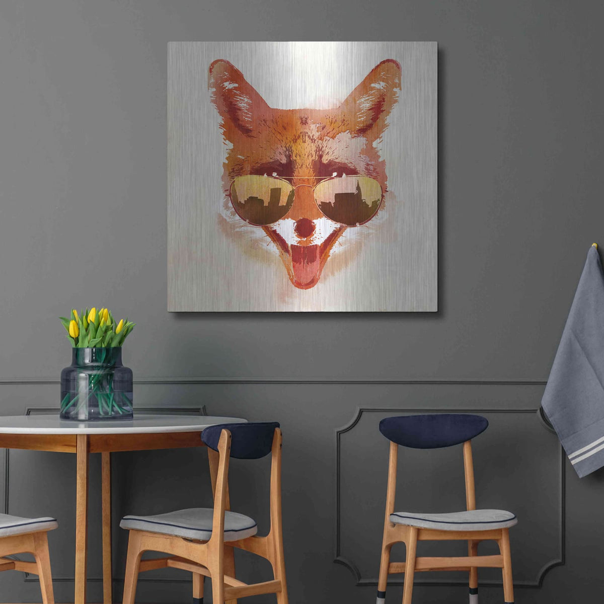 'Big Town Fox' by Robert Farkas – Metal Wall Art, 36x36 room view