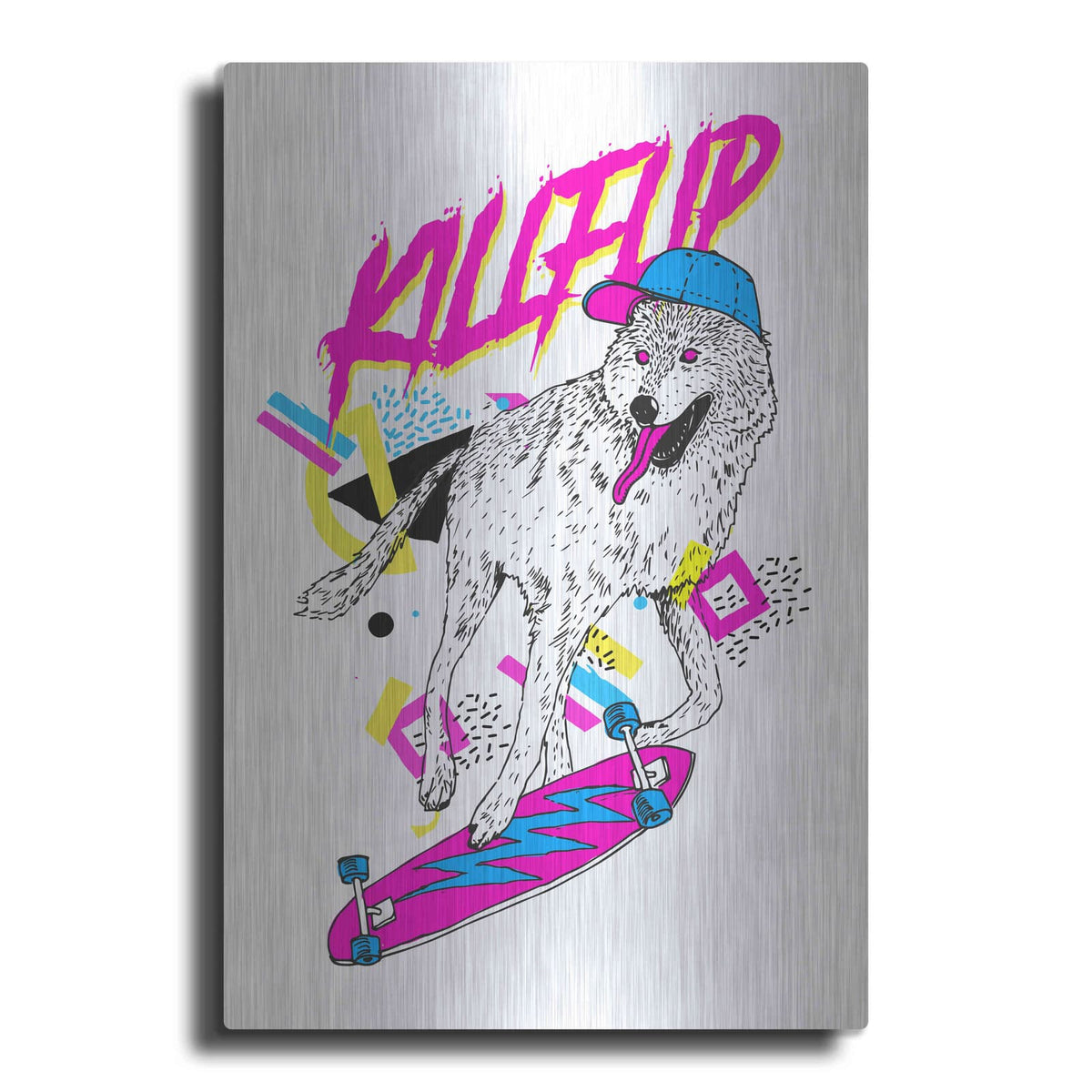 'Kickflip Wolf' by Robert Farkas – Metal Wall Art