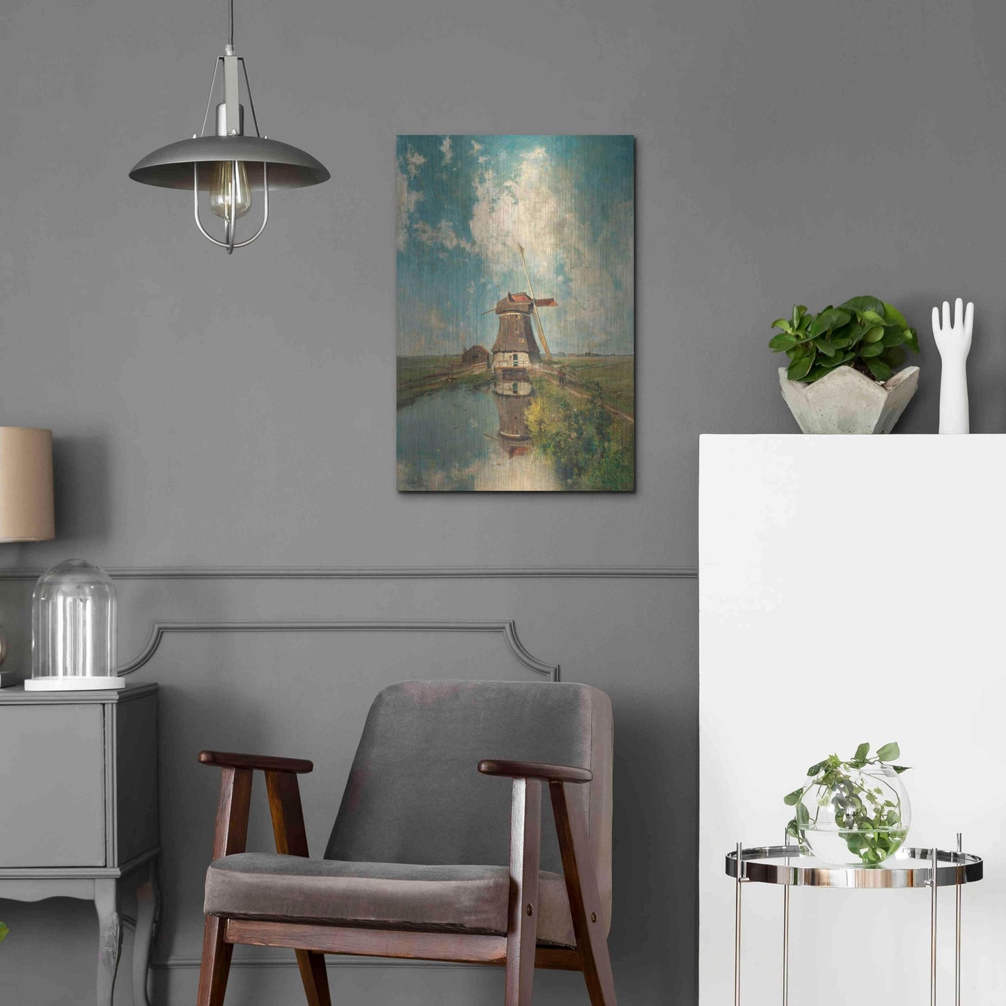Luxe Metal Art 'A Windmill on a Polder Waterway  c. 1889' by Gabriel, Metal Wall Art,16x24