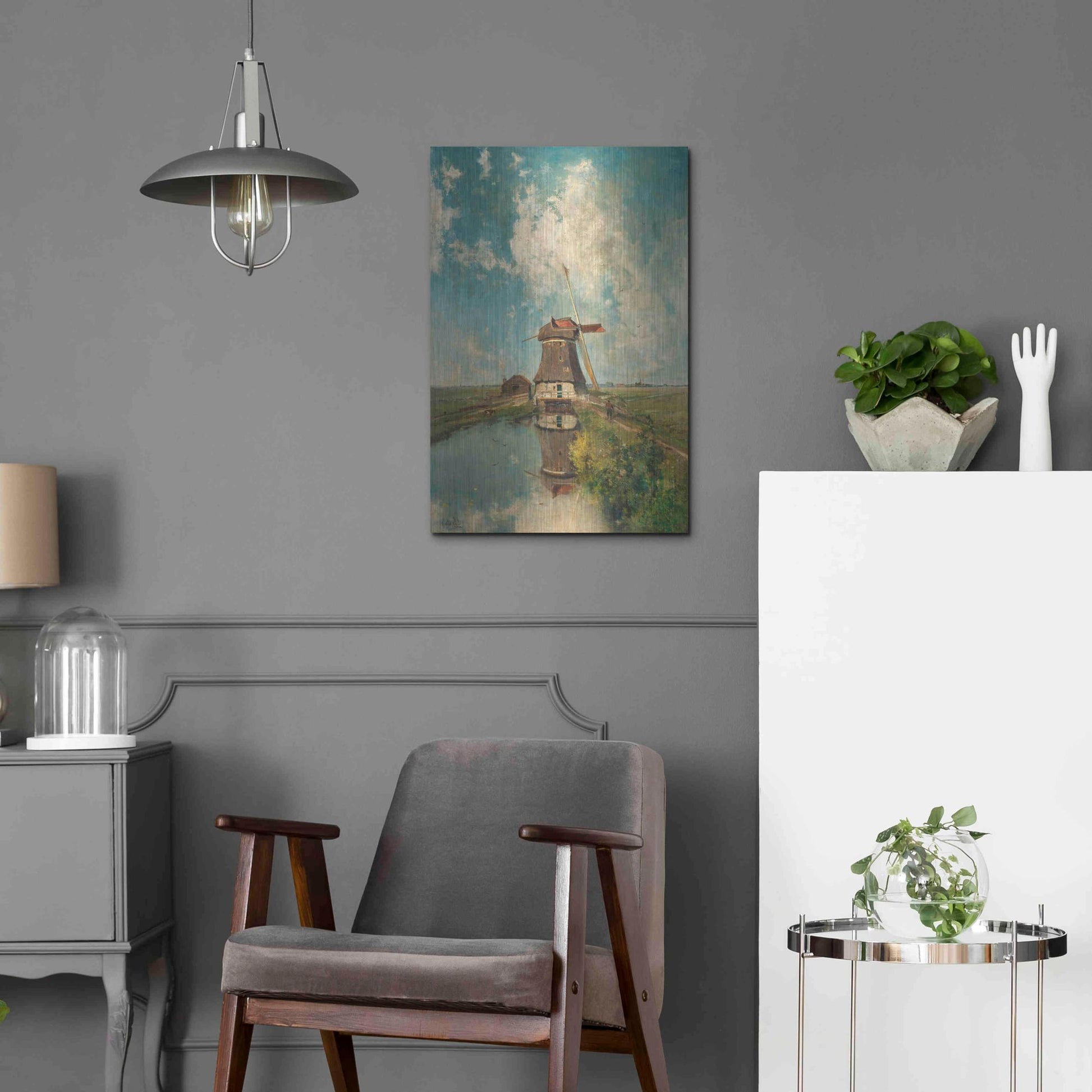 Luxe Metal Art 'A Windmill on a Polder Waterway  c. 1889' by Gabriel, Metal Wall Art,16x24