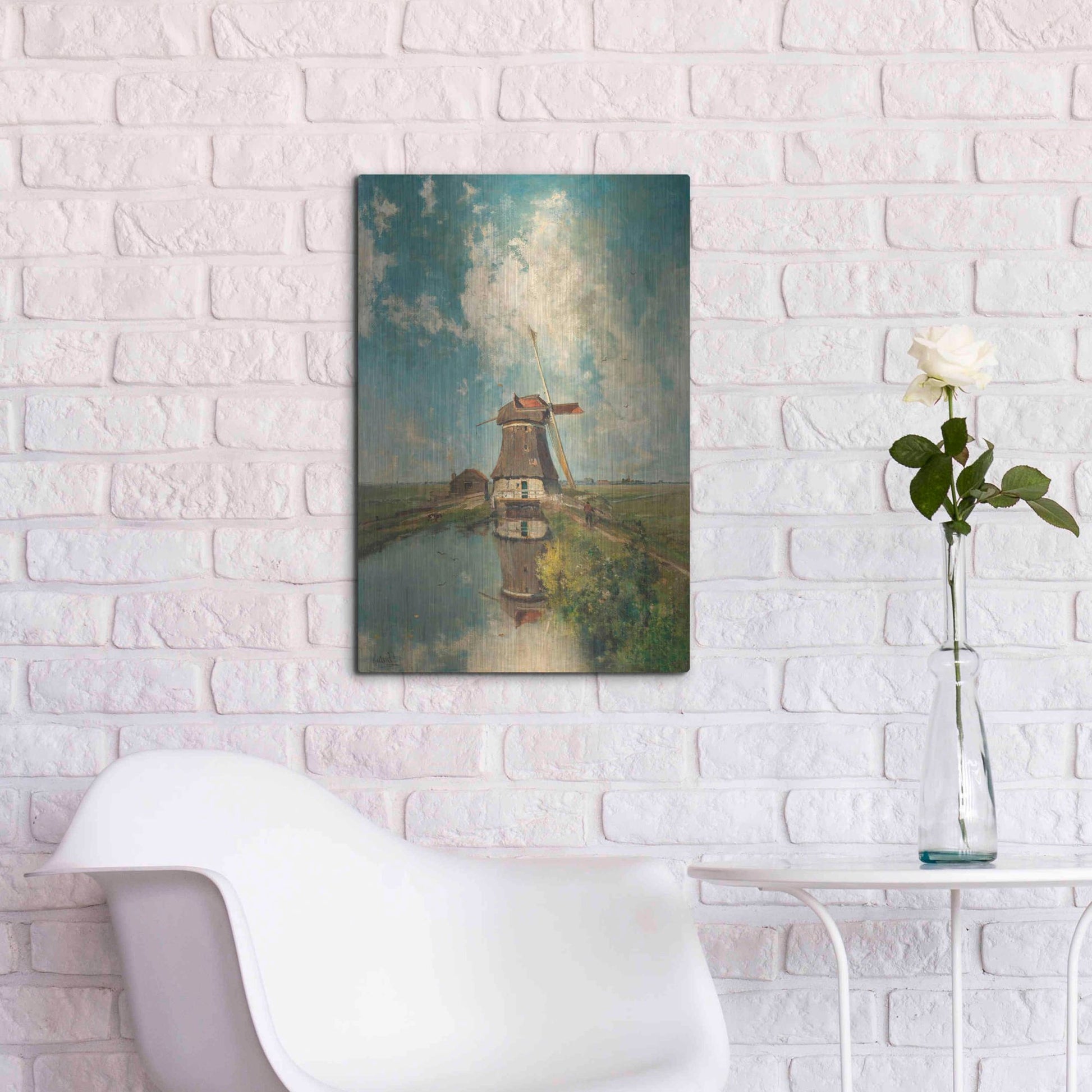 Luxe Metal Art 'A Windmill on a Polder Waterway  c. 1889' by Gabriel, Metal Wall Art,16x24