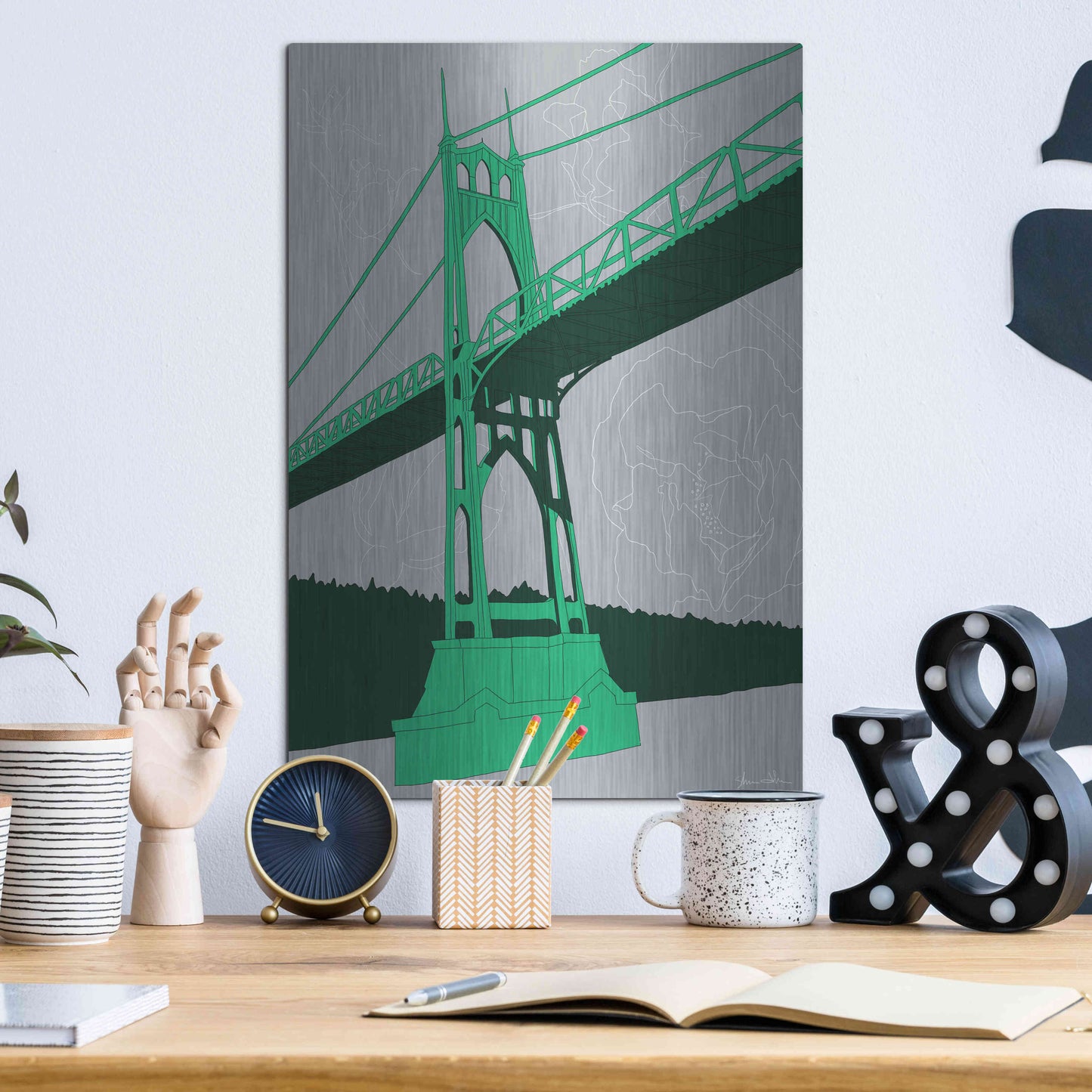 Luxe Metal Art 'St. Johns Bridge - Portland' by Shane Donahue, Metal Wall Art,12x16