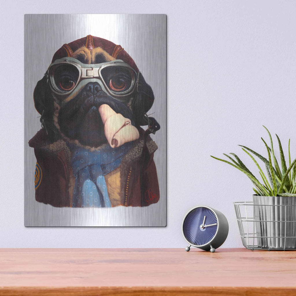 'Aviator Pug' by Thomas Fluharty – Metal Wall Art, 12x16 room view