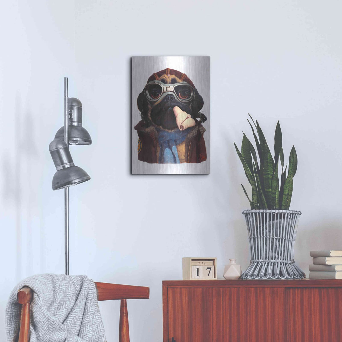 'Aviator Pug' by Thomas Fluharty – Metal Wall Art, 16x24 room view