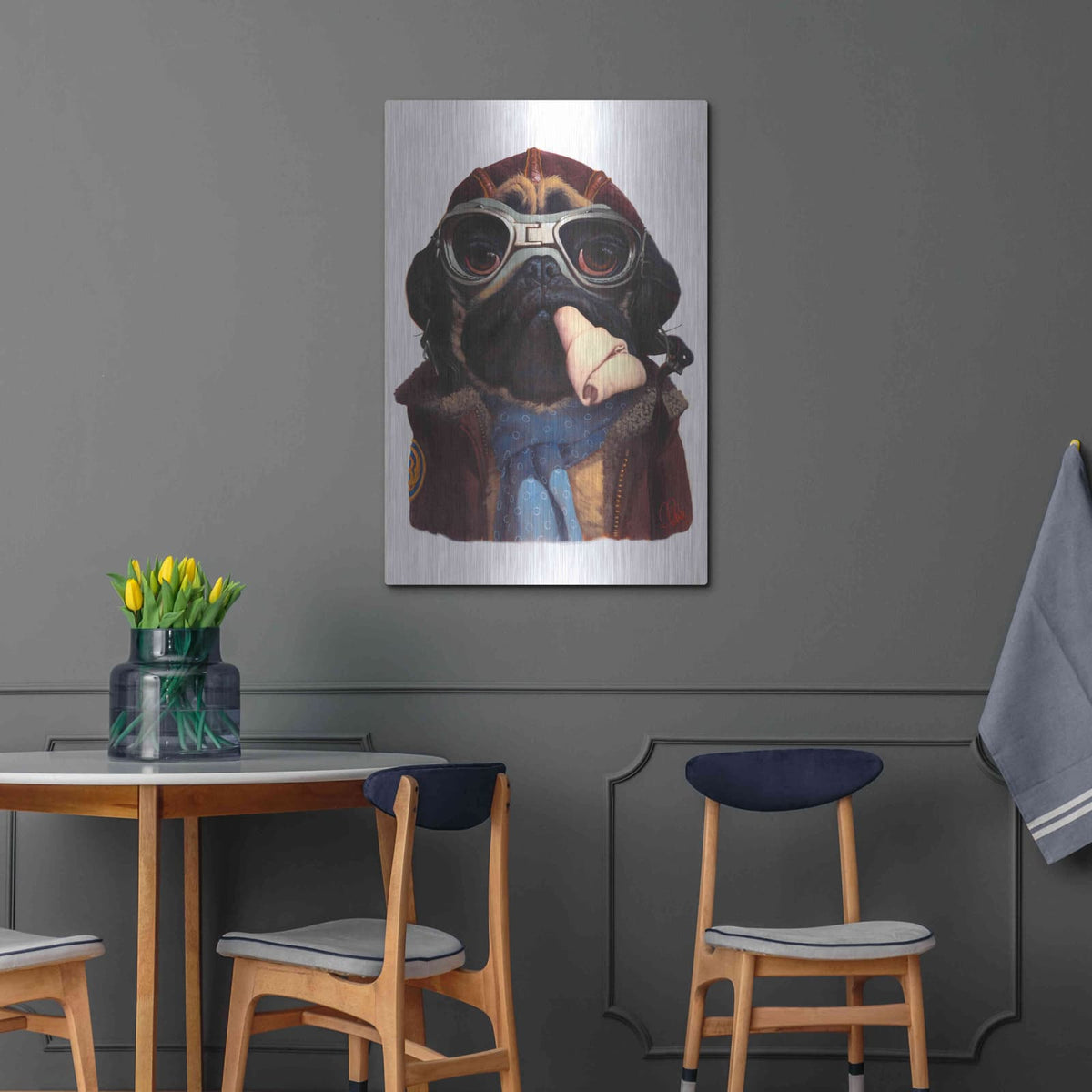 'Aviator Pug' by Thomas Fluharty – Metal Wall Art, 24x36 room view