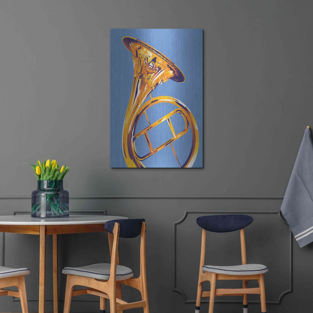 'French Horn 8' by David Chestnutt – Metal Wall Art, 24x36 room view