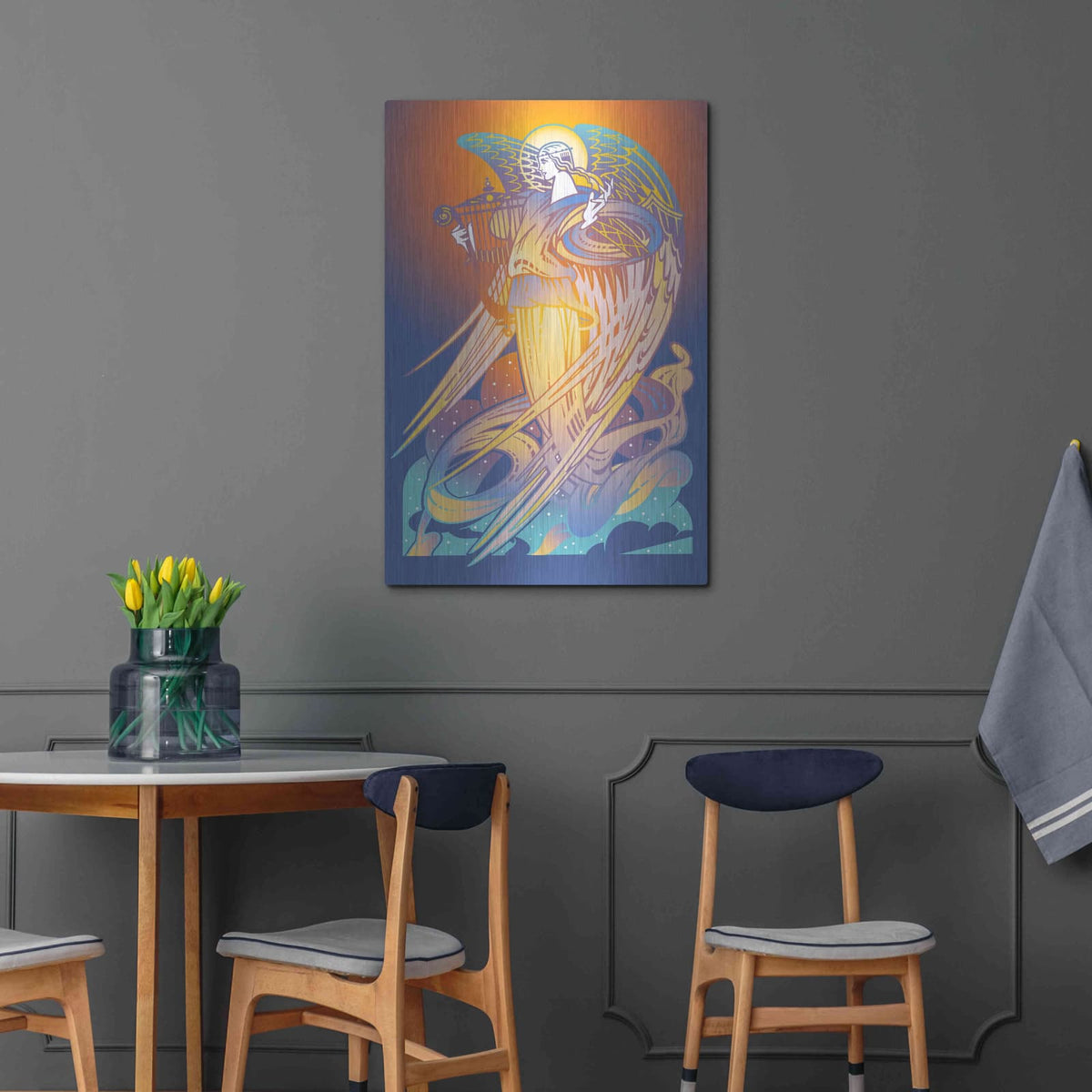 'New Angel With Harp' by David Chestnutt – Metal Wall Art, 24x36 room view