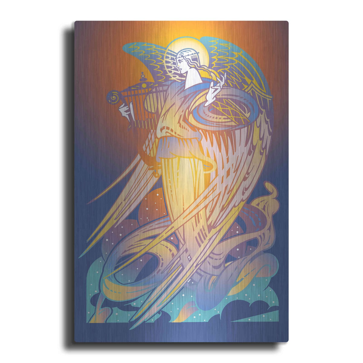 'New Angel With Harp' by David Chestnutt – Metal Wall Art