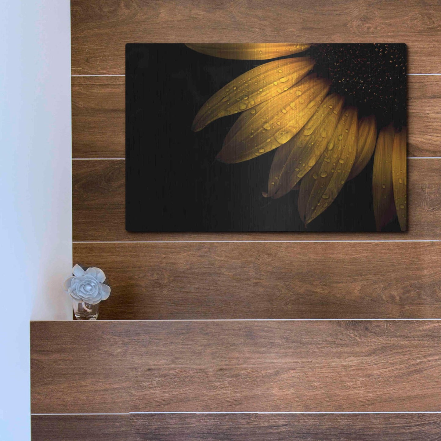 Luxe Metal Art 'Backyard Flowers 28 Sunflower' by Brian Carson, Metal Wall Art,16x12