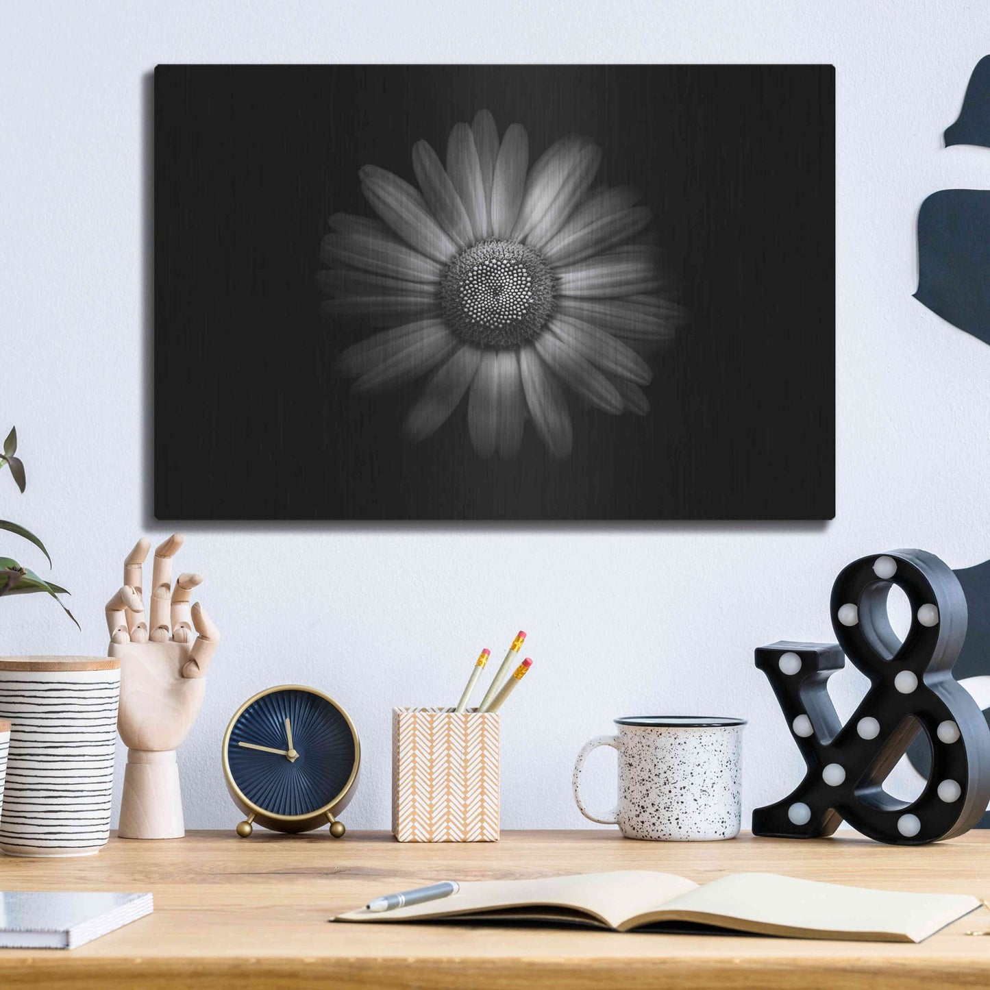 Luxe Metal Art 'Backyard Flowers In Black And White 31' by Brian Carson, Metal Wall Art,16x12