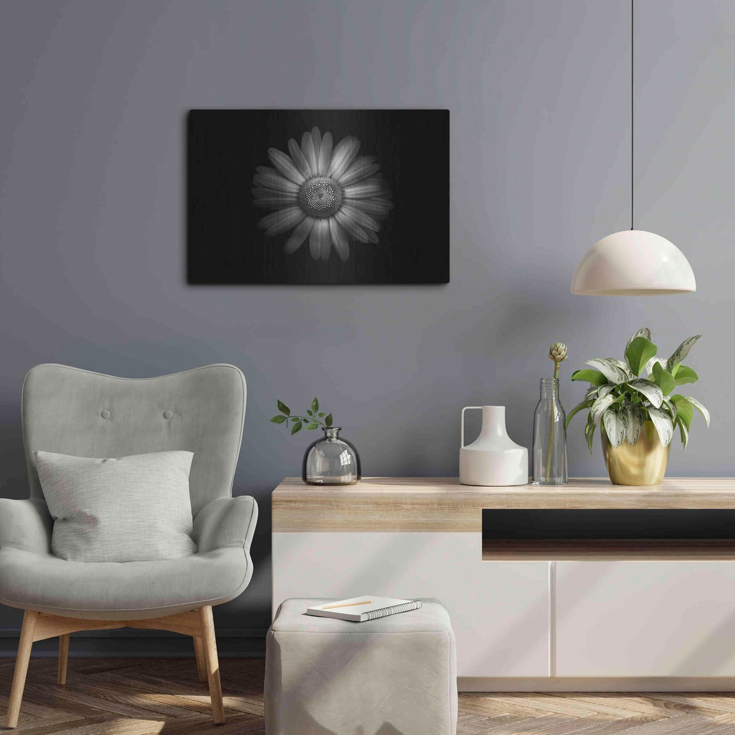 Luxe Metal Art 'Backyard Flowers In Black And White 31' by Brian Carson, Metal Wall Art,24x16