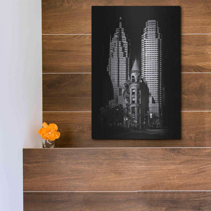 Luxe Metal Art 'Gooderham Flatiron Building And Toronto Downtown No 2' by Brian Carson, Metal Wall Art,12x16