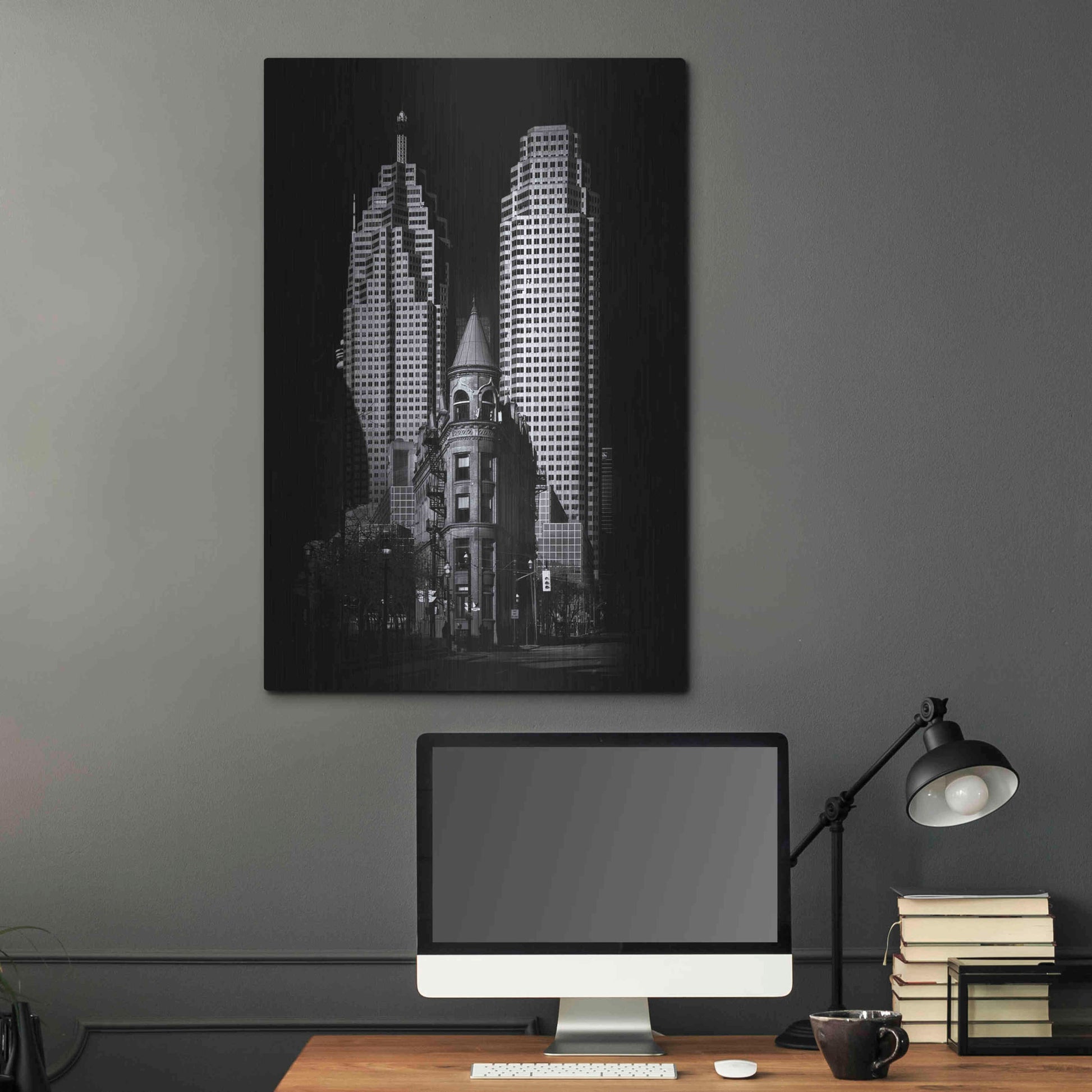 Luxe Metal Art 'Gooderham Flatiron Building And Toronto Downtown No 2' by Brian Carson, Metal Wall Art,24x36