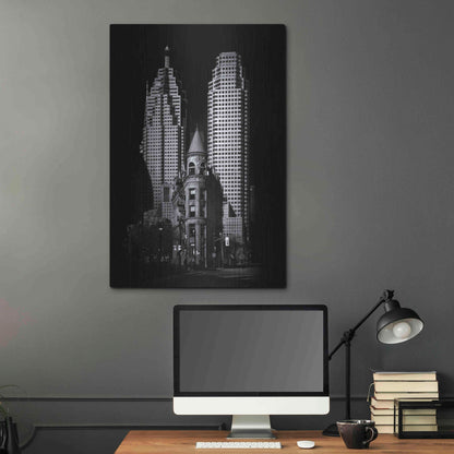 Luxe Metal Art 'Gooderham Flatiron Building And Toronto Downtown No 2' by Brian Carson, Metal Wall Art,24x36