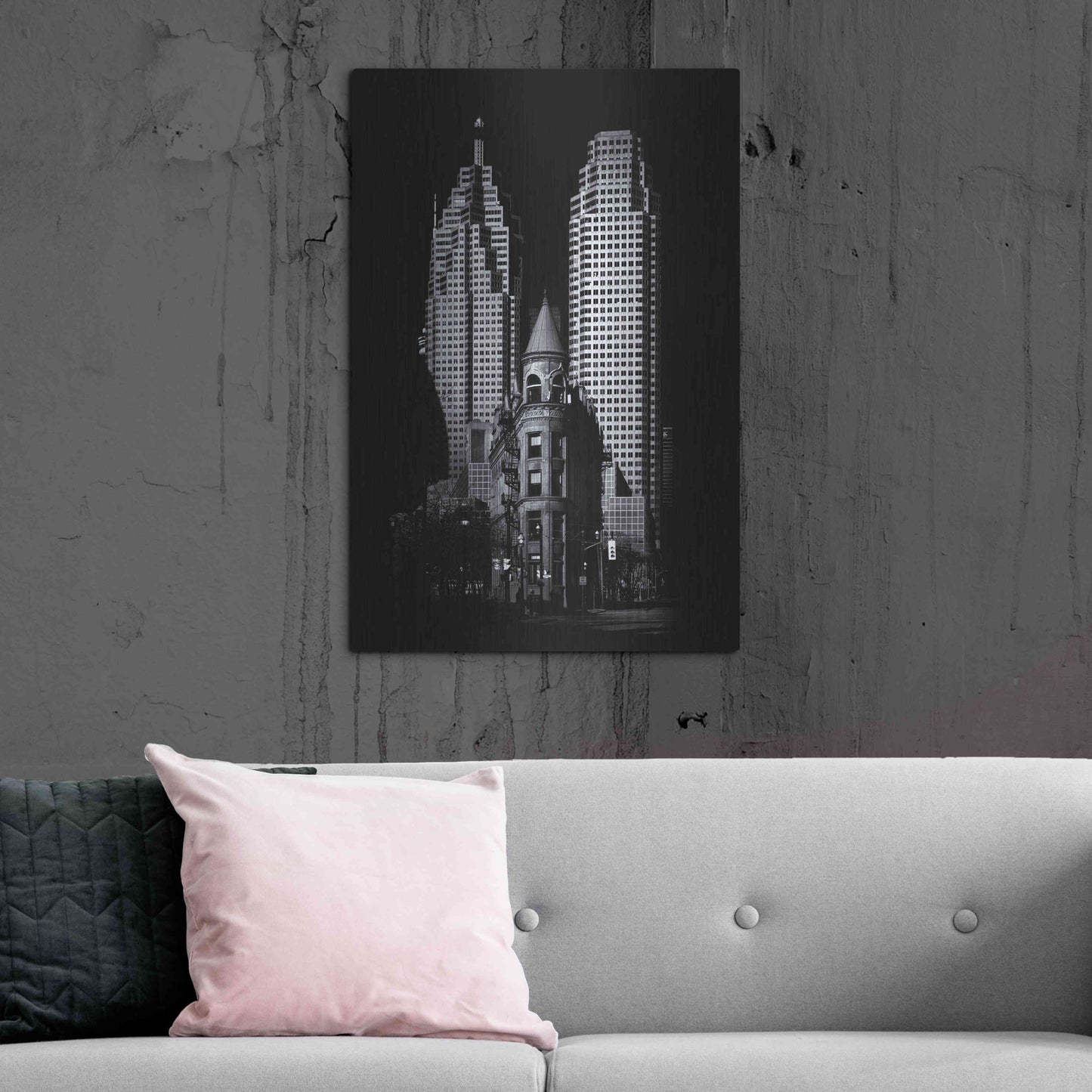 Luxe Metal Art 'Gooderham Flatiron Building And Toronto Downtown No 2' by Brian Carson, Metal Wall Art,24x36