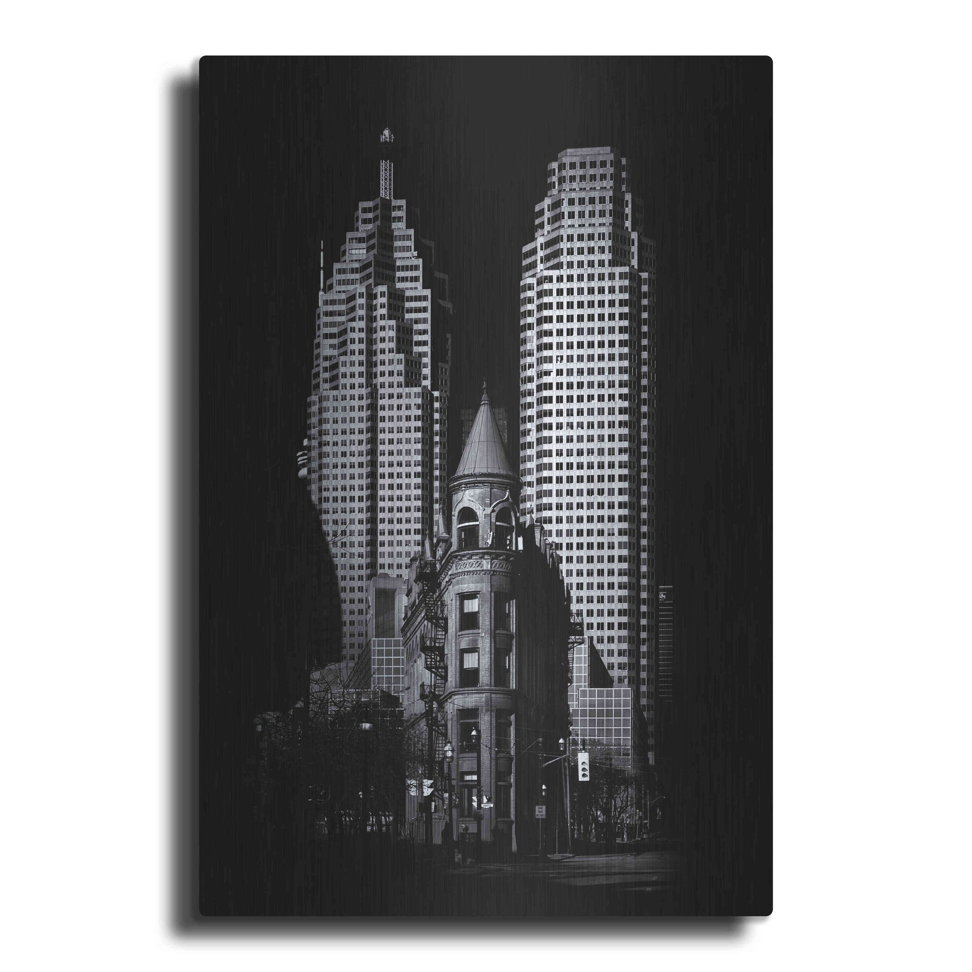 Luxe Metal Art 'Gooderham Flatiron Building And Toronto Downtown No 2' by Brian Carson, Metal Wall Art