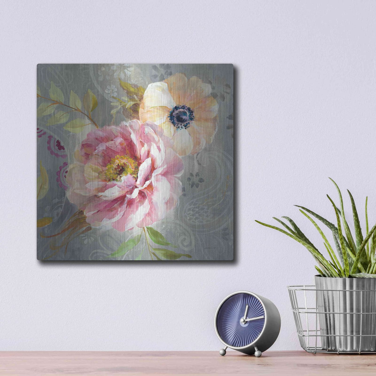 'Peonies and Paisley III' by Danhui Nai – Metal Wall Art, 12x12 room view