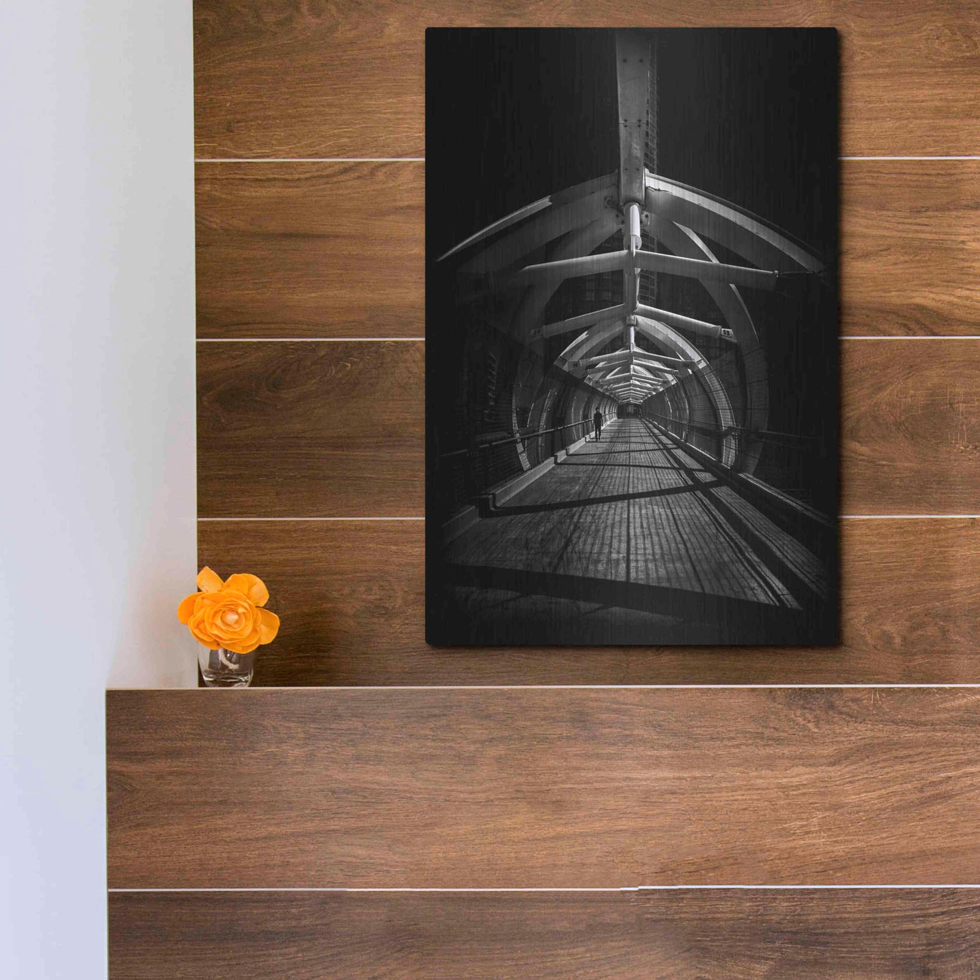 Luxe Metal Art 'Puente de Luz Pedestrian Bridge No 1' by Brian Carson, Metal Wall Art,12x16