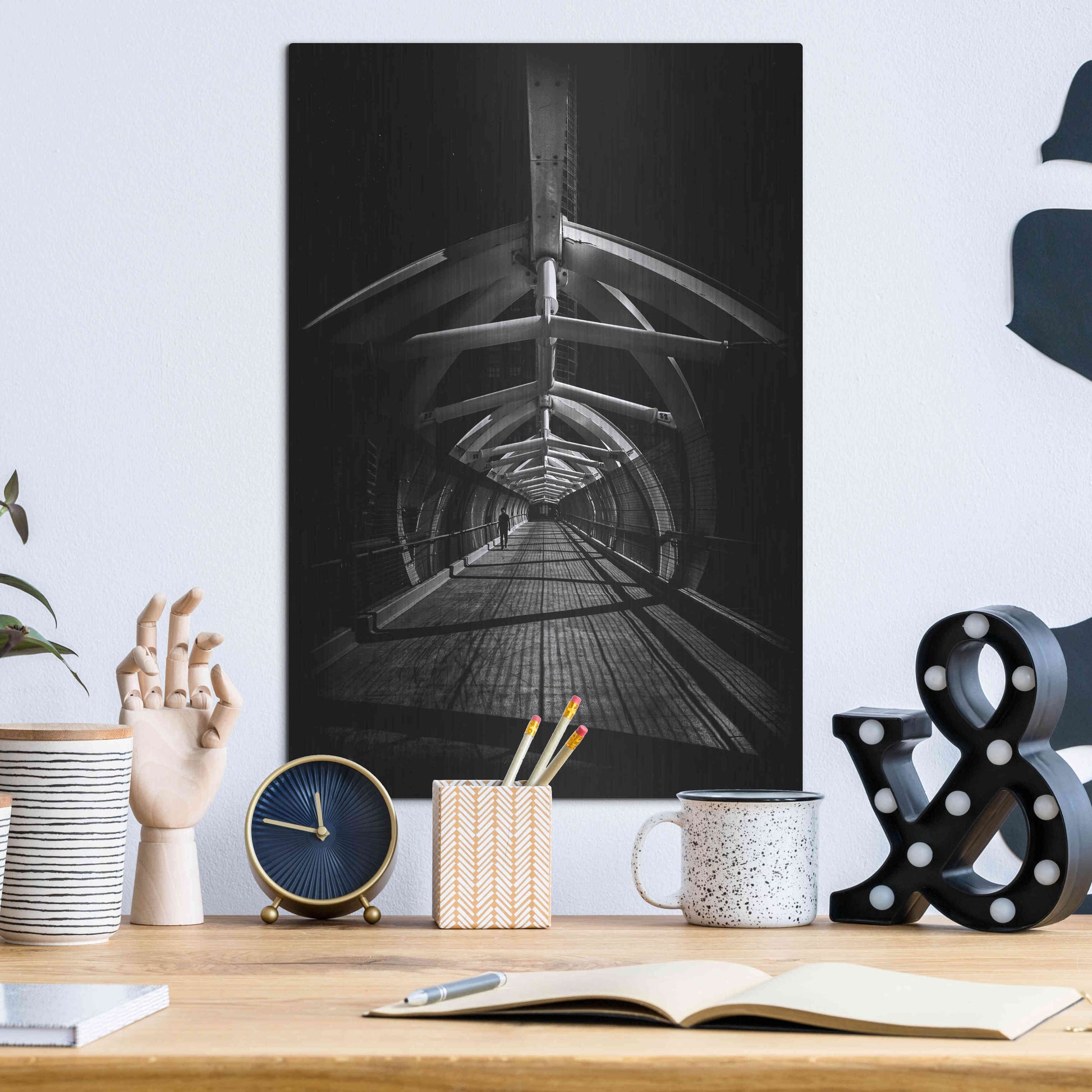 Luxe Metal Art 'Puente de Luz Pedestrian Bridge No 1' by Brian Carson, Metal Wall Art,12x16